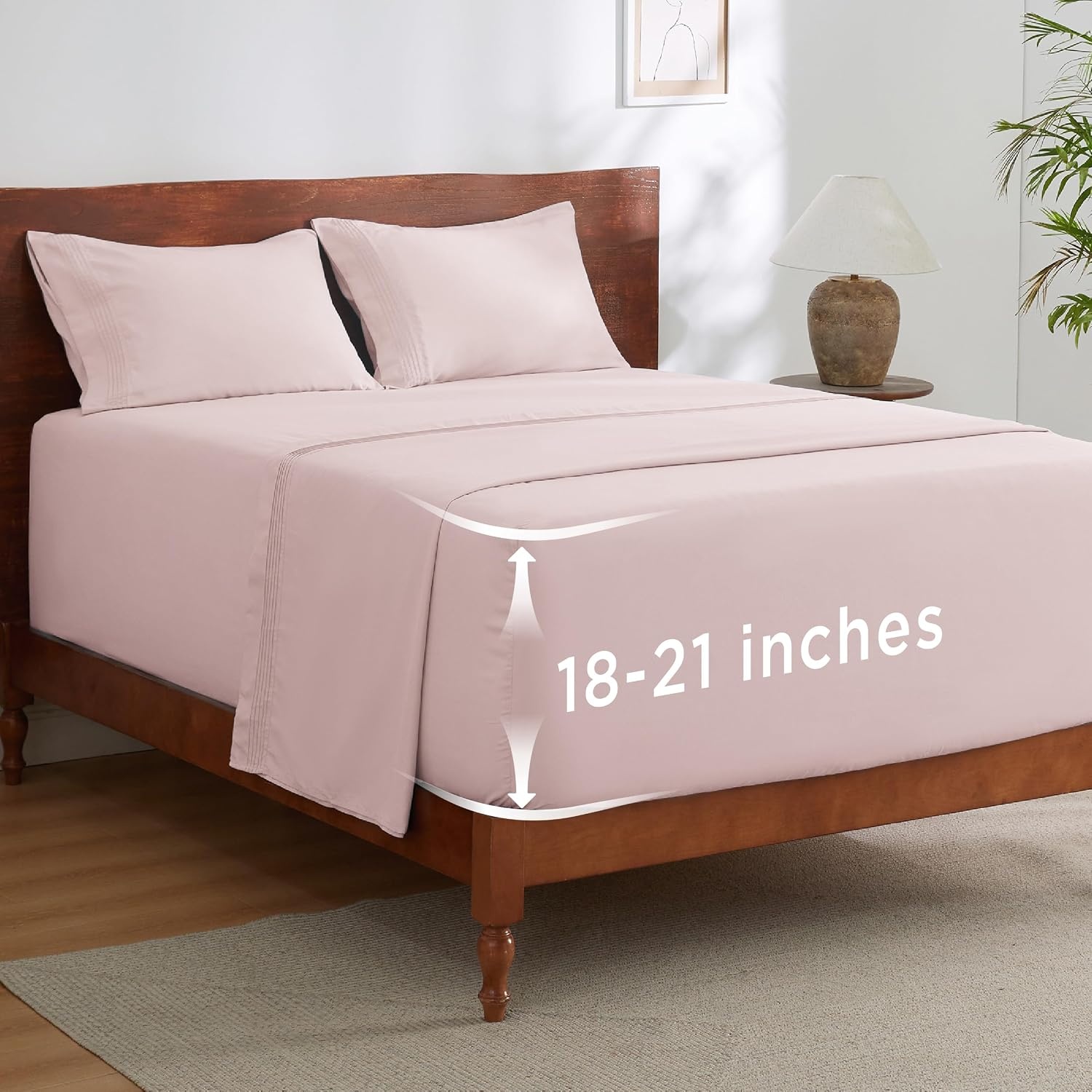 image:imageBedsure Deep Pocket Queen Sheets Set Fits Mattresses Up to 21 Inches Thick 4 Piece GentleSoft Bed Sheets Moisture Wicking Soft amp Cooling Bedsheet amp Pillowcases Easy amp Secure Fit Linen13 Blush Pink