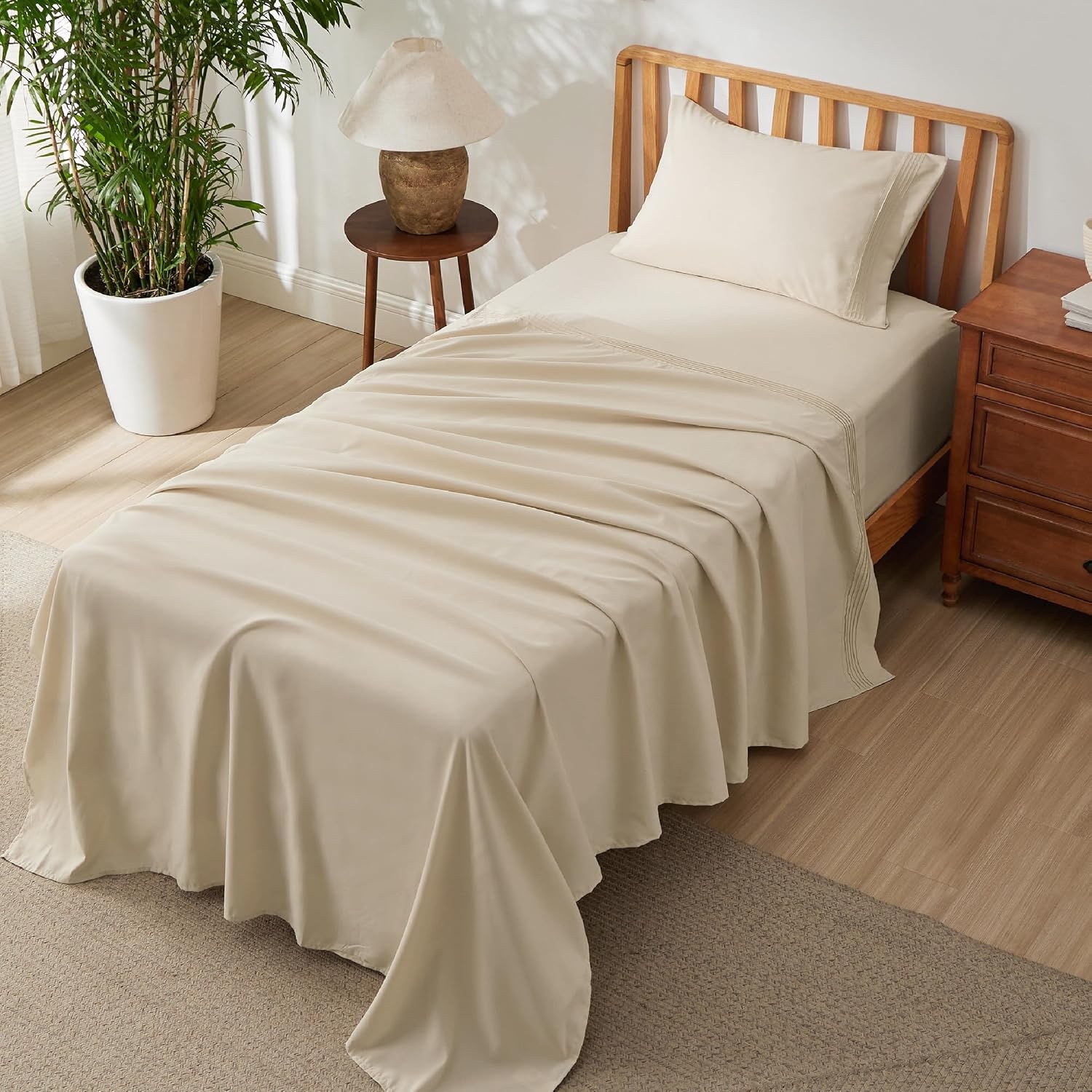 image:imageBedsure Deep Pocket Queen Sheets Set Fits Mattresses Up to 21 Inches Thick 4 Piece GentleSoft Bed Sheets Moisture Wicking Soft amp Cooling Bedsheet amp Pillowcases Easy amp Secure Fit Linen04 Beige