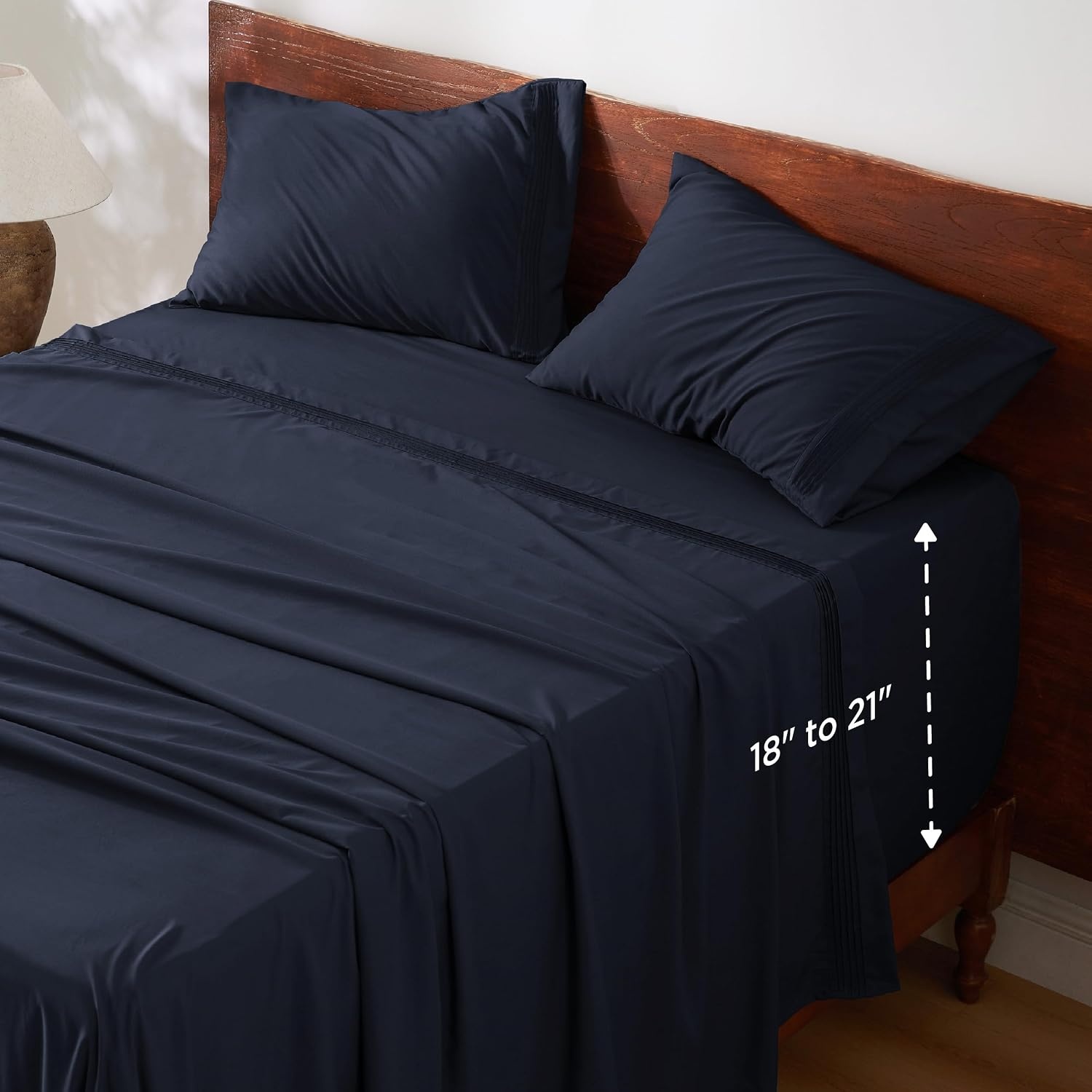 image:imageBedsure Deep Pocket Queen Sheets Set Fits Mattresses Up to 21 Inches Thick 4 Piece GentleSoft Bed Sheets Moisture Wicking Soft amp Cooling Bedsheet amp Pillowcases Easy amp Secure Fit Linen09 Navy