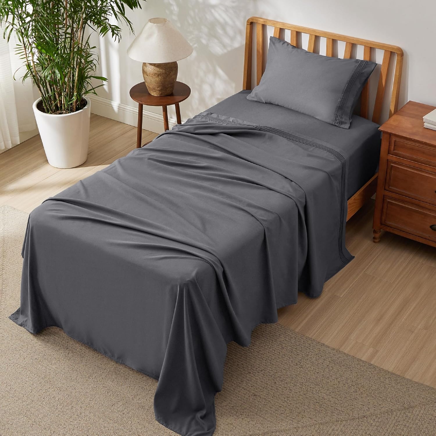 image:imageBedsure Deep Pocket Queen Sheets Set Fits Mattresses Up to 21 Inches Thick 4 Piece GentleSoft Bed Sheets Moisture Wicking Soft amp Cooling Bedsheet amp Pillowcases Easy amp Secure Fit Linen03 Dark Grey