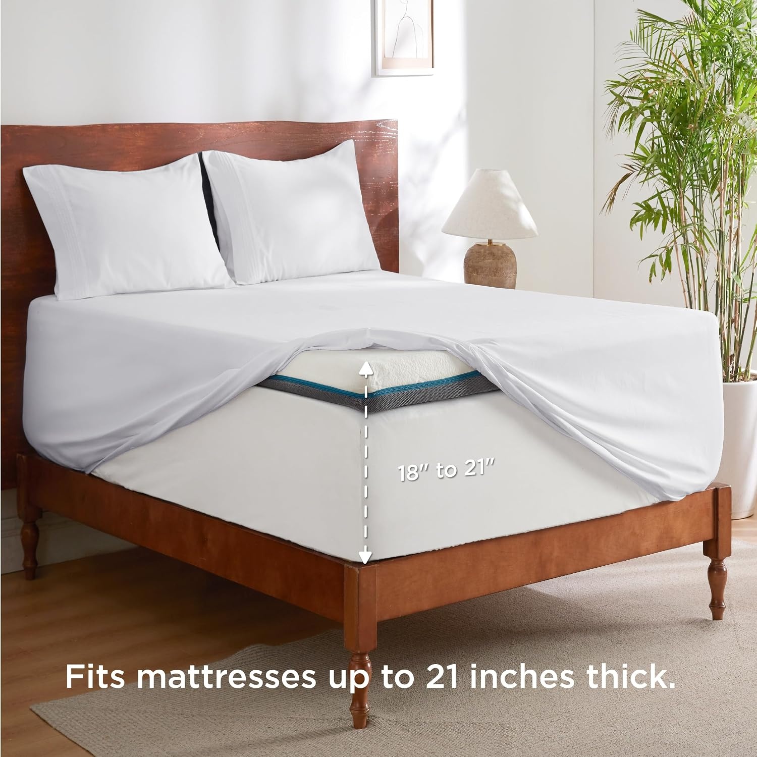 image:imageBedsure Deep Pocket Queen Sheets Set Fits Mattresses Up to 21 Inches Thick 4 Piece GentleSoft Bed Sheets Moisture Wicking Soft amp Cooling Bedsheet amp Pillowcases Easy amp Secure Fit Linen02 White