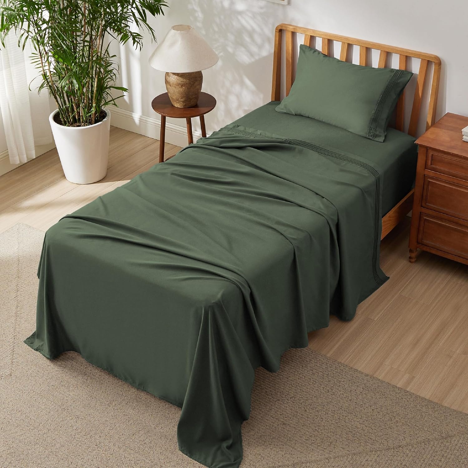 image:imageBedsure Deep Pocket Queen Sheets Set Fits Mattresses Up to 21 Inches Thick 4 Piece GentleSoft Bed Sheets Moisture Wicking Soft amp Cooling Bedsheet amp Pillowcases Easy amp Secure Fit LinenOlive Green