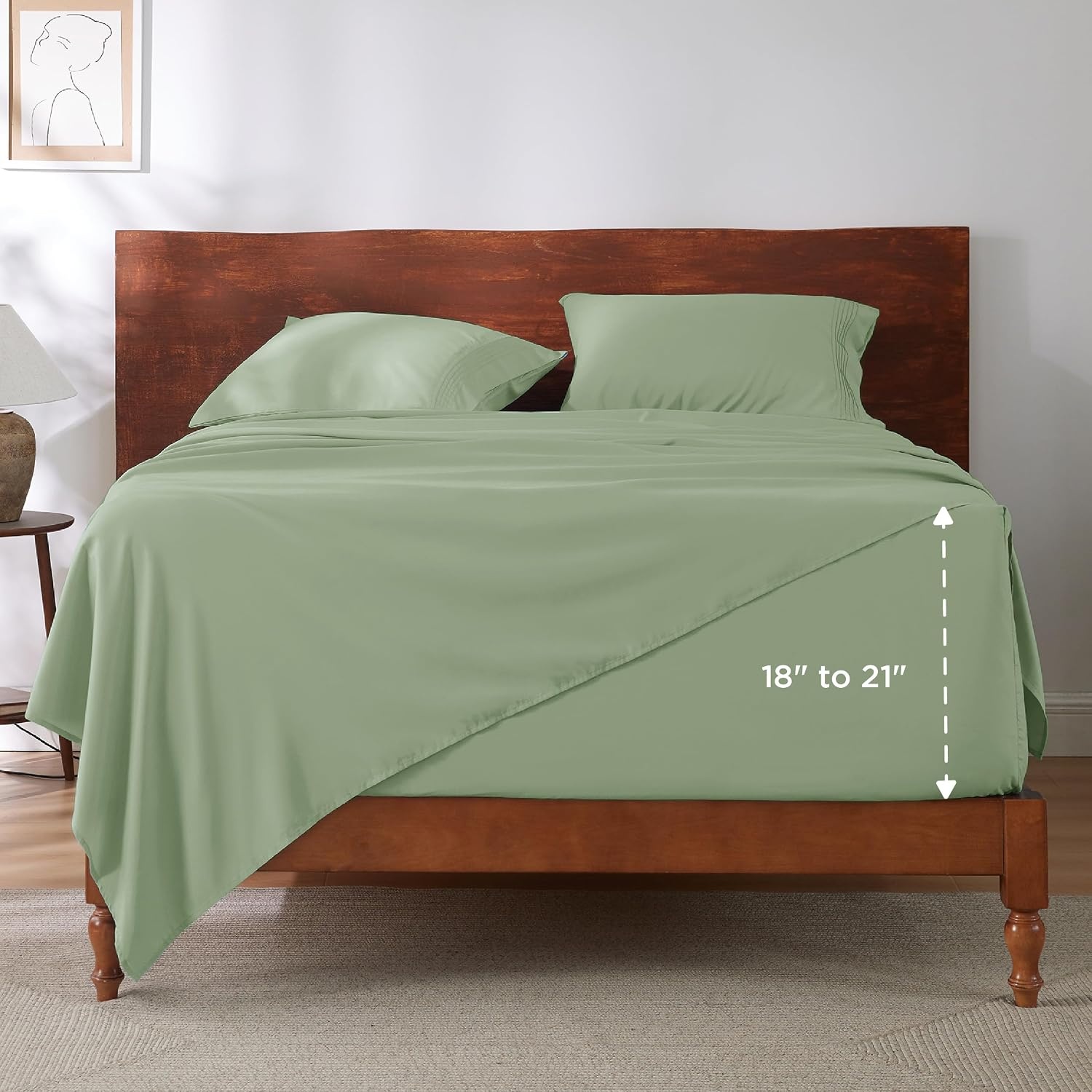 image:imageBedsure Deep Pocket Queen Sheets Set Fits Mattresses Up to 21 Inches Thick 4 Piece GentleSoft Bed Sheets Moisture Wicking Soft amp Cooling Bedsheet amp Pillowcases Easy amp Secure Fit Linen05 Light Green