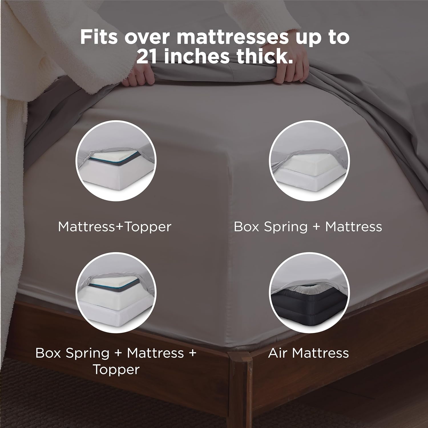 image:imageBedsure Deep Pocket Queen Sheets Set Fits Mattresses Up to 21 Inches Thick 4 Piece GentleSoft Bed Sheets Moisture Wicking Soft amp Cooling Bedsheet amp Pillowcases Easy amp Secure Fit Linen01 Light Grey