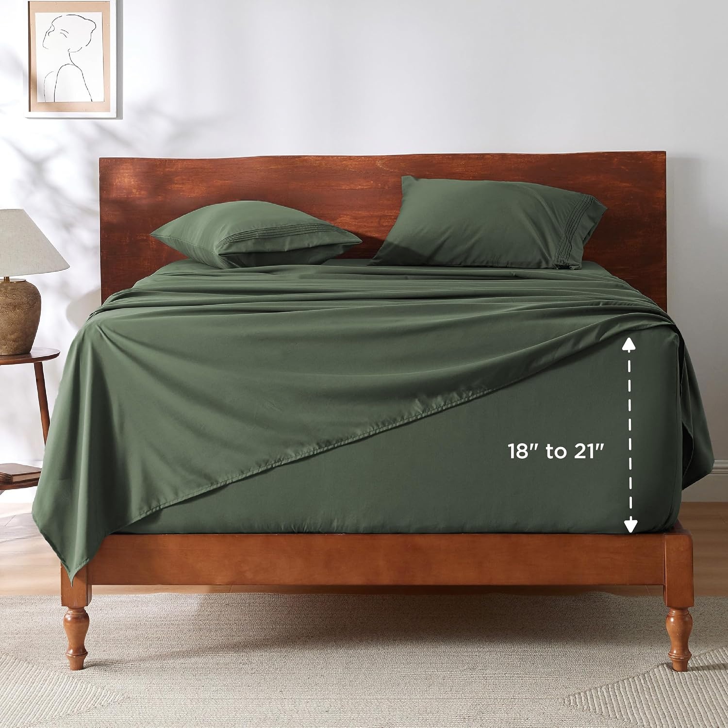 image:imageBedsure Deep Pocket Queen Sheets Set Fits Mattresses Up to 21 Inches Thick 4 Piece GentleSoft Bed Sheets Moisture Wicking Soft amp Cooling Bedsheet amp Pillowcases Easy amp Secure Fit LinenOlive Green