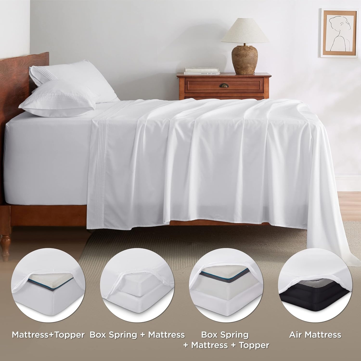 image:imageBedsure Deep Pocket Queen Sheets Set Fits Mattresses Up to 21 Inches Thick 4 Piece GentleSoft Bed Sheets Moisture Wicking Soft amp Cooling Bedsheet amp Pillowcases Easy amp Secure Fit Linen02 White