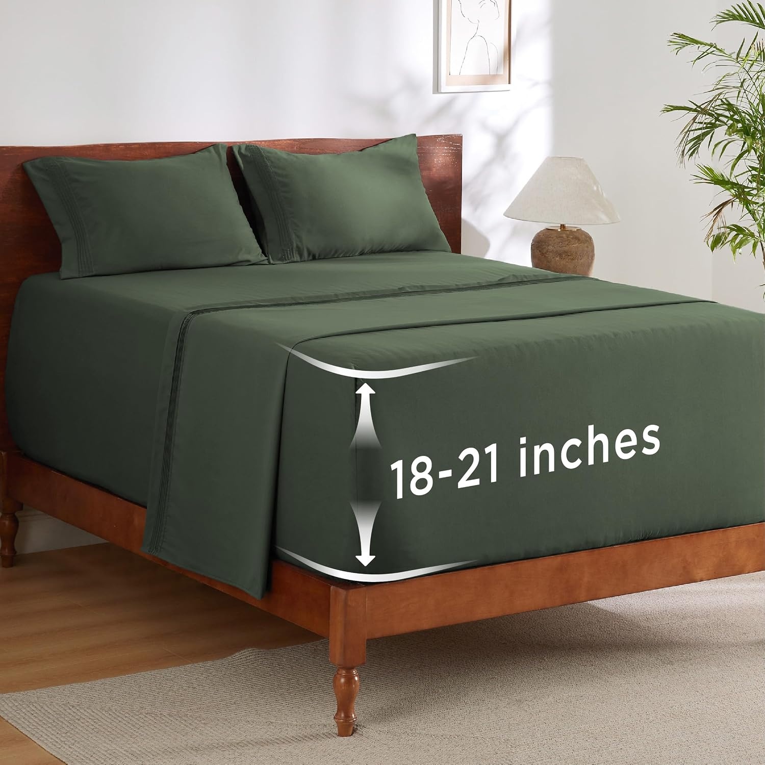 image:imageBedsure Deep Pocket Queen Sheets Set Fits Mattresses Up to 21 Inches Thick 4 Piece GentleSoft Bed Sheets Moisture Wicking Soft amp Cooling Bedsheet amp Pillowcases Easy amp Secure Fit LinenOlive Green