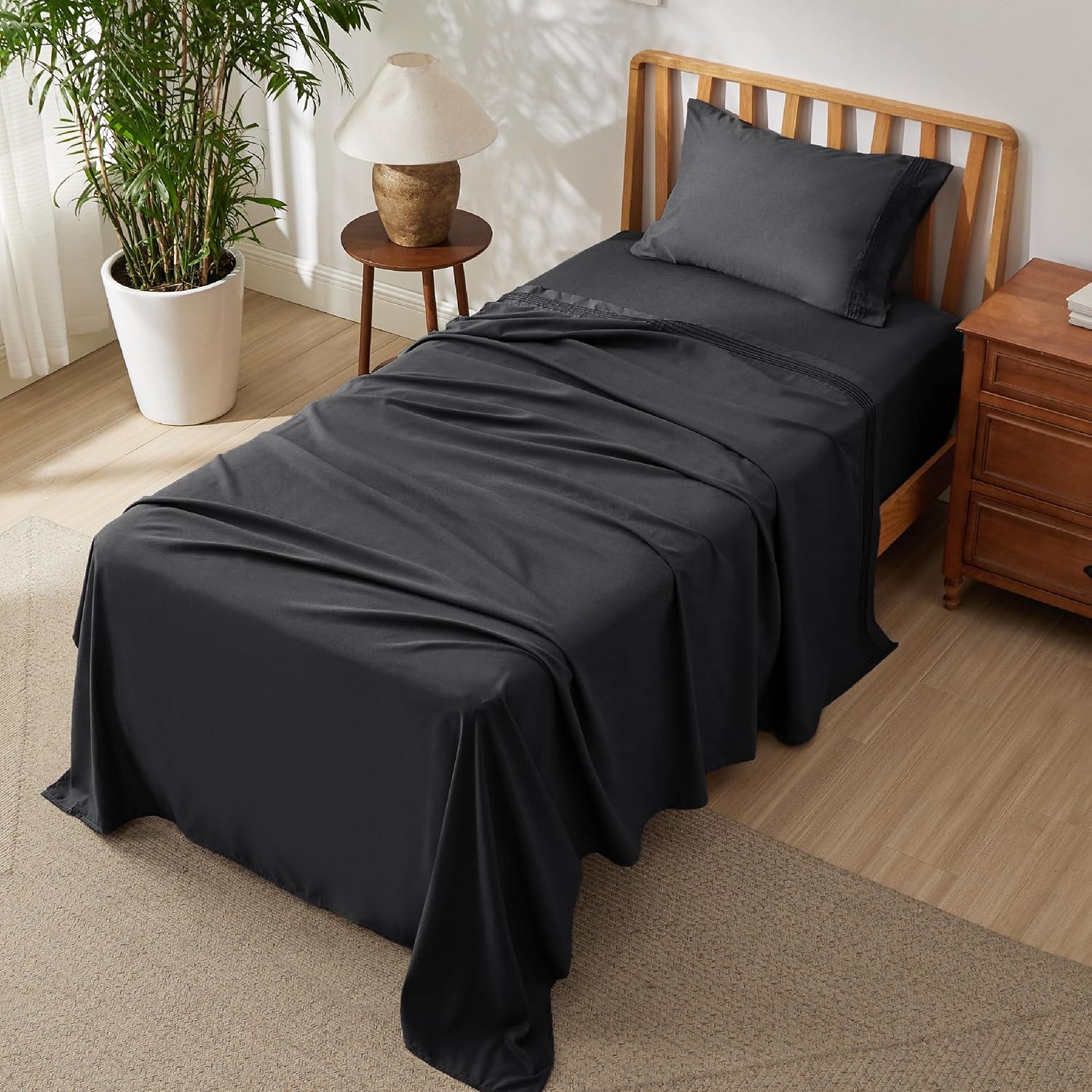 image:imageBedsure Deep Pocket Queen Sheets Set Fits Mattresses Up to 21 Inches Thick 4 Piece GentleSoft Bed Sheets Moisture Wicking Soft amp Cooling Bedsheet amp Pillowcases Easy amp Secure Fit Linen07 Black