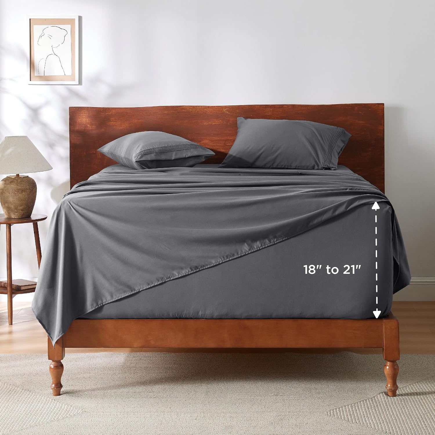 image:imageBedsure Deep Pocket Queen Sheets Set Fits Mattresses Up to 21 Inches Thick 4 Piece GentleSoft Bed Sheets Moisture Wicking Soft amp Cooling Bedsheet amp Pillowcases Easy amp Secure Fit Linen03 Dark Grey