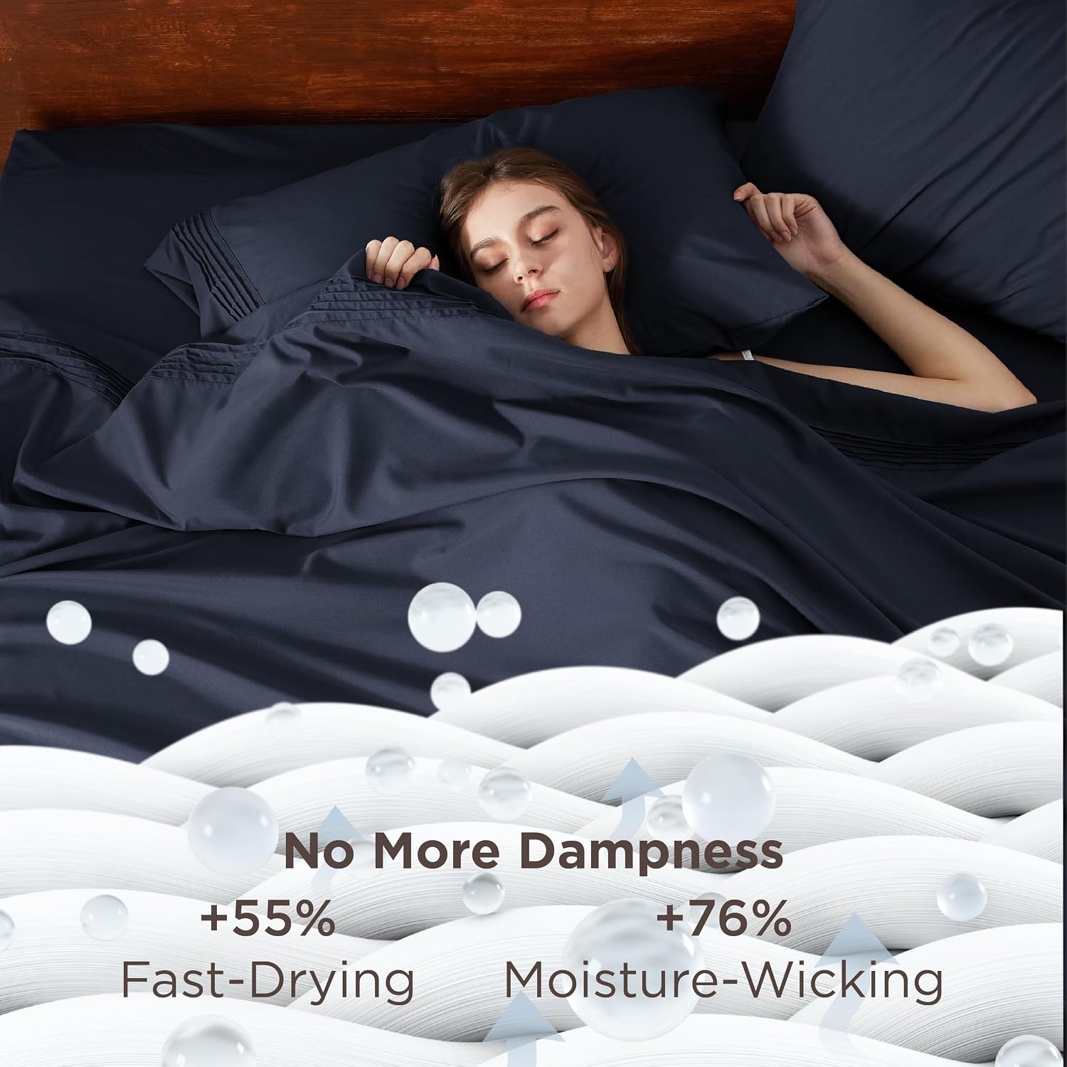 image:imageBedsure Deep Pocket Queen Sheets Set Fits Mattresses Up to 21 Inches Thick 4 Piece GentleSoft Bed Sheets Moisture Wicking Soft amp Cooling Bedsheet amp Pillowcases Easy amp Secure Fit Linen09 Navy