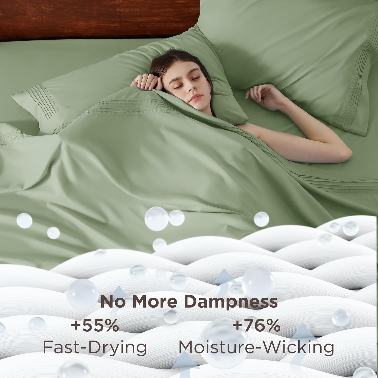 image:imageBedsure Deep Pocket Queen Sheets Set Fits Mattresses Up to 21 Inches Thick 4 Piece GentleSoft Bed Sheets Moisture Wicking Soft amp Cooling Bedsheet amp Pillowcases Easy amp Secure Fit Linen05 Light Green