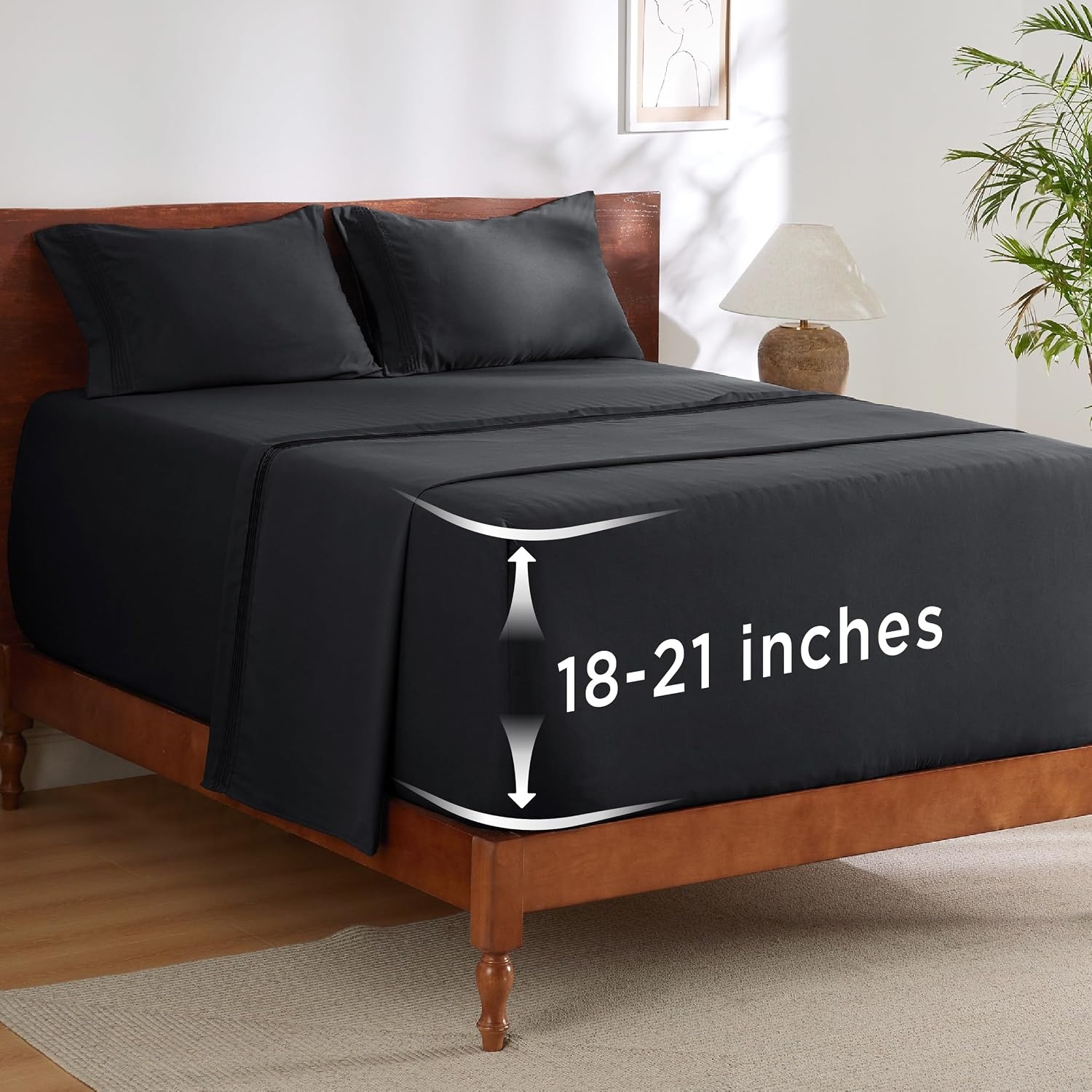 image:imageBedsure Deep Pocket Queen Sheets Set Fits Mattresses Up to 21 Inches Thick 4 Piece GentleSoft Bed Sheets Moisture Wicking Soft amp Cooling Bedsheet amp Pillowcases Easy amp Secure Fit Linen07 Black