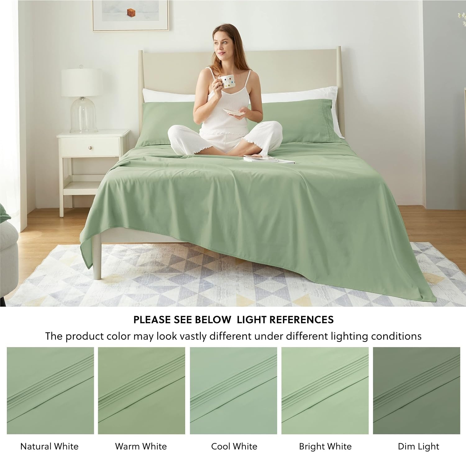 image:imageBedsure Deep Pocket Queen Sheets Set Fits Mattresses Up to 21 Inches Thick 4 Piece GentleSoft Bed Sheets Moisture Wicking Soft amp Cooling Bedsheet amp Pillowcases Easy amp Secure Fit Linen05 Light Green
