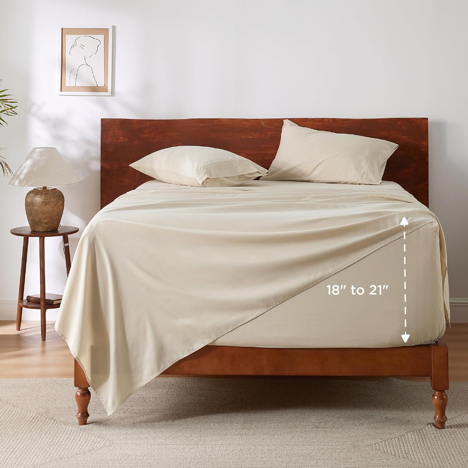 image:imageBedsure Deep Pocket Queen Sheets Set Fits Mattresses Up to 21 Inches Thick 4 Piece GentleSoft Bed Sheets Moisture Wicking Soft amp Cooling Bedsheet amp Pillowcases Easy amp Secure Fit Linen04 Beige