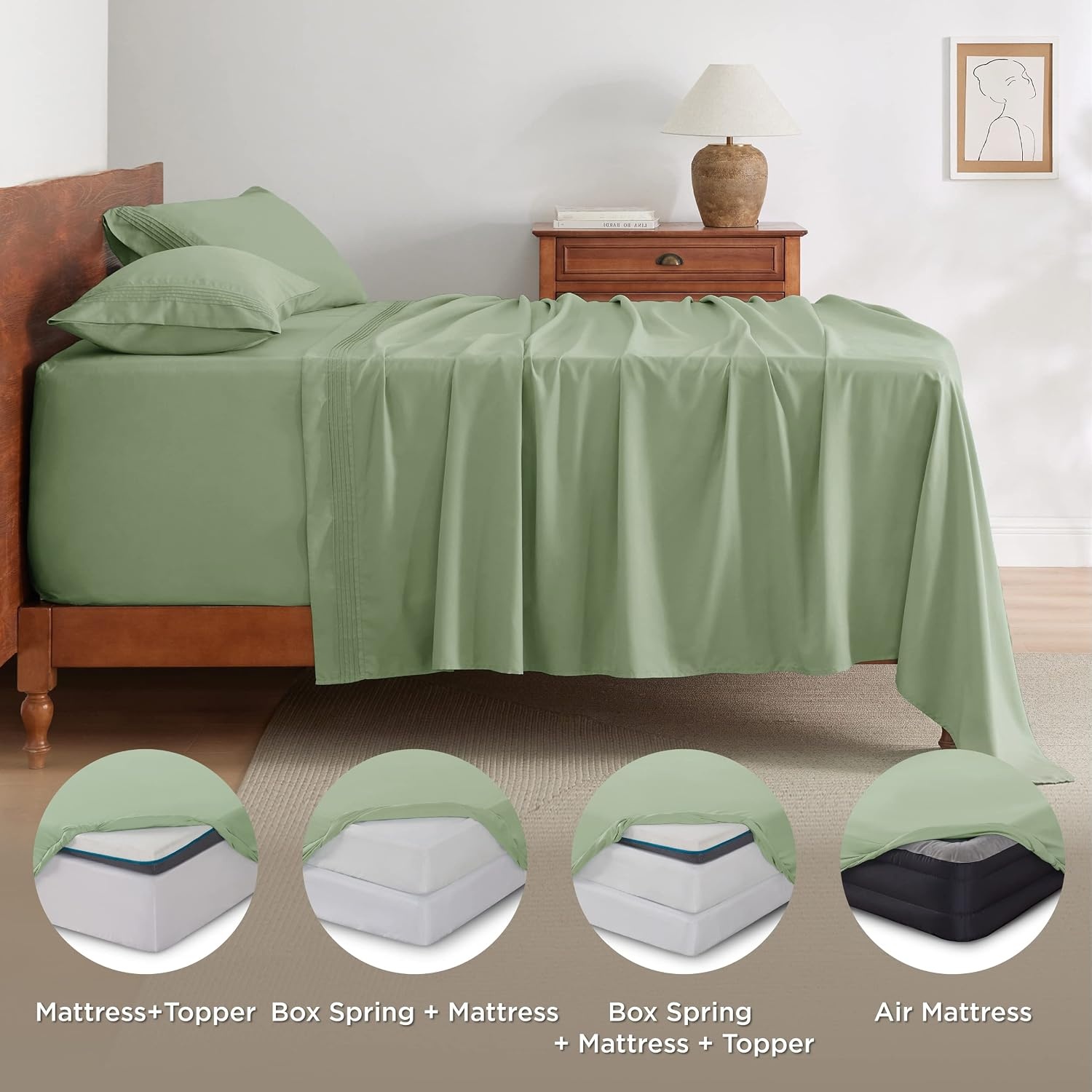 image:imageBedsure Deep Pocket Queen Sheets Set Fits Mattresses Up to 21 Inches Thick 4 Piece GentleSoft Bed Sheets Moisture Wicking Soft amp Cooling Bedsheet amp Pillowcases Easy amp Secure Fit Linen05 Light Green