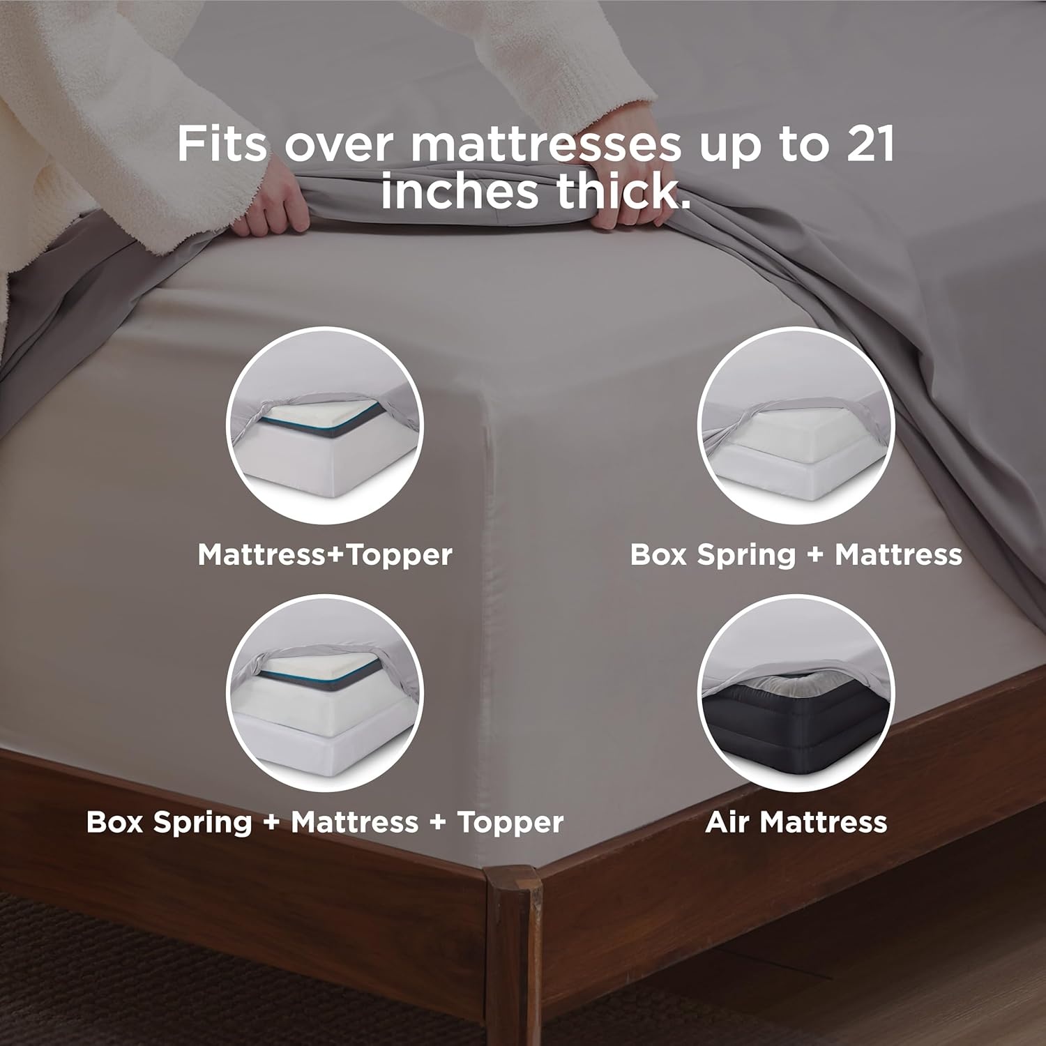 image:imageBedsure Deep Pocket Queen Sheets Set Fits Mattresses Up to 21 Inches Thick 4 Piece GentleSoft Bed Sheets Moisture Wicking Soft amp Cooling Bedsheet amp Pillowcases Easy amp Secure Fit Linen01 Light Grey