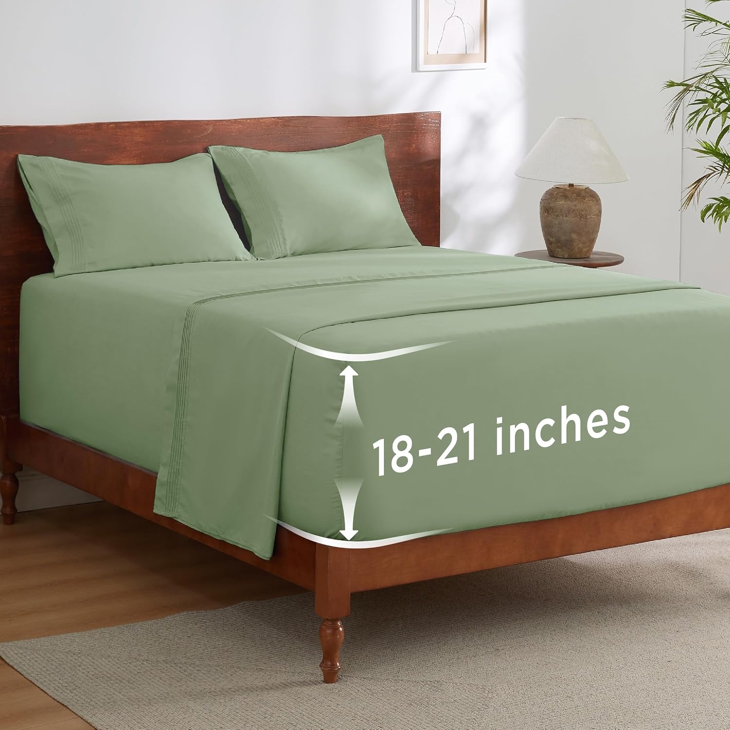 image:imageBedsure Deep Pocket Queen Sheets Set Fits Mattresses Up to 21 Inches Thick 4 Piece GentleSoft Bed Sheets Moisture Wicking Soft amp Cooling Bedsheet amp Pillowcases Easy amp Secure Fit Linen05 Light Green