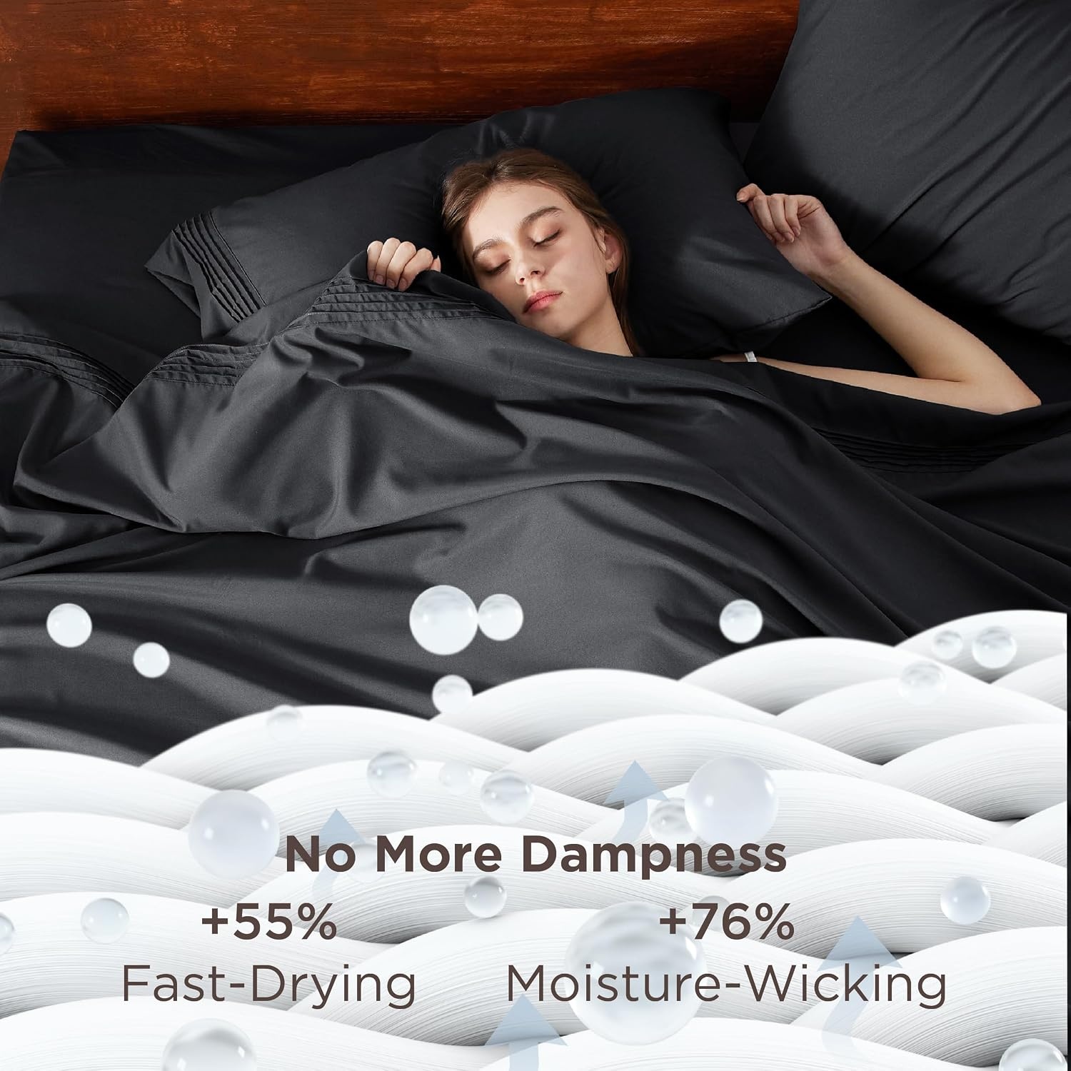 image:imageBedsure Deep Pocket Queen Sheets Set Fits Mattresses Up to 21 Inches Thick 4 Piece GentleSoft Bed Sheets Moisture Wicking Soft amp Cooling Bedsheet amp Pillowcases Easy amp Secure Fit Linen07 Black