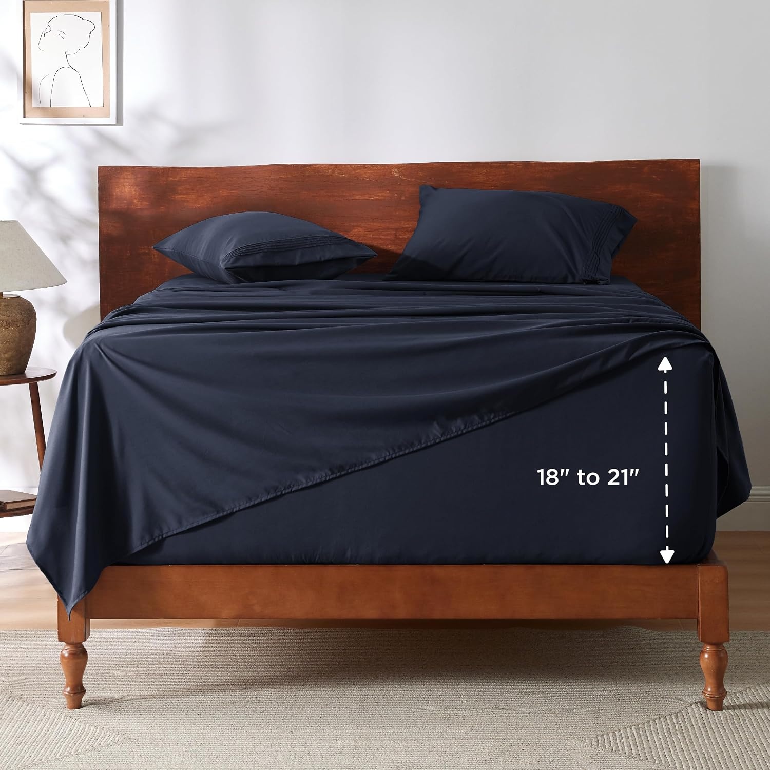 image:imageBedsure Deep Pocket Queen Sheets Set Fits Mattresses Up to 21 Inches Thick 4 Piece GentleSoft Bed Sheets Moisture Wicking Soft amp Cooling Bedsheet amp Pillowcases Easy amp Secure Fit Linen09 Navy