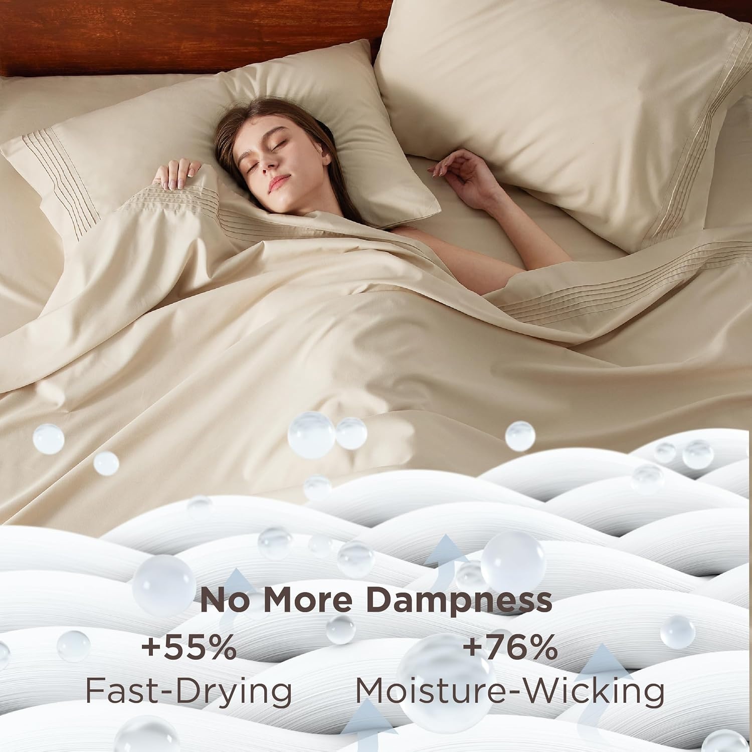 image:imageBedsure Deep Pocket Queen Sheets Set Fits Mattresses Up to 21 Inches Thick 4 Piece GentleSoft Bed Sheets Moisture Wicking Soft amp Cooling Bedsheet amp Pillowcases Easy amp Secure Fit Linen04 Beige