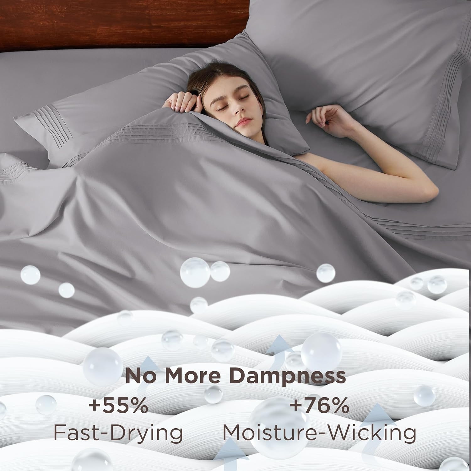 image:imageBedsure Deep Pocket Queen Sheets Set Fits Mattresses Up to 21 Inches Thick 4 Piece GentleSoft Bed Sheets Moisture Wicking Soft amp Cooling Bedsheet amp Pillowcases Easy amp Secure Fit Linen01 Light Grey