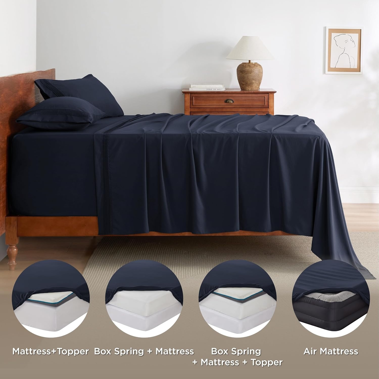 image:imageBedsure Deep Pocket Queen Sheets Set Fits Mattresses Up to 21 Inches Thick 4 Piece GentleSoft Bed Sheets Moisture Wicking Soft amp Cooling Bedsheet amp Pillowcases Easy amp Secure Fit Linen09 Navy