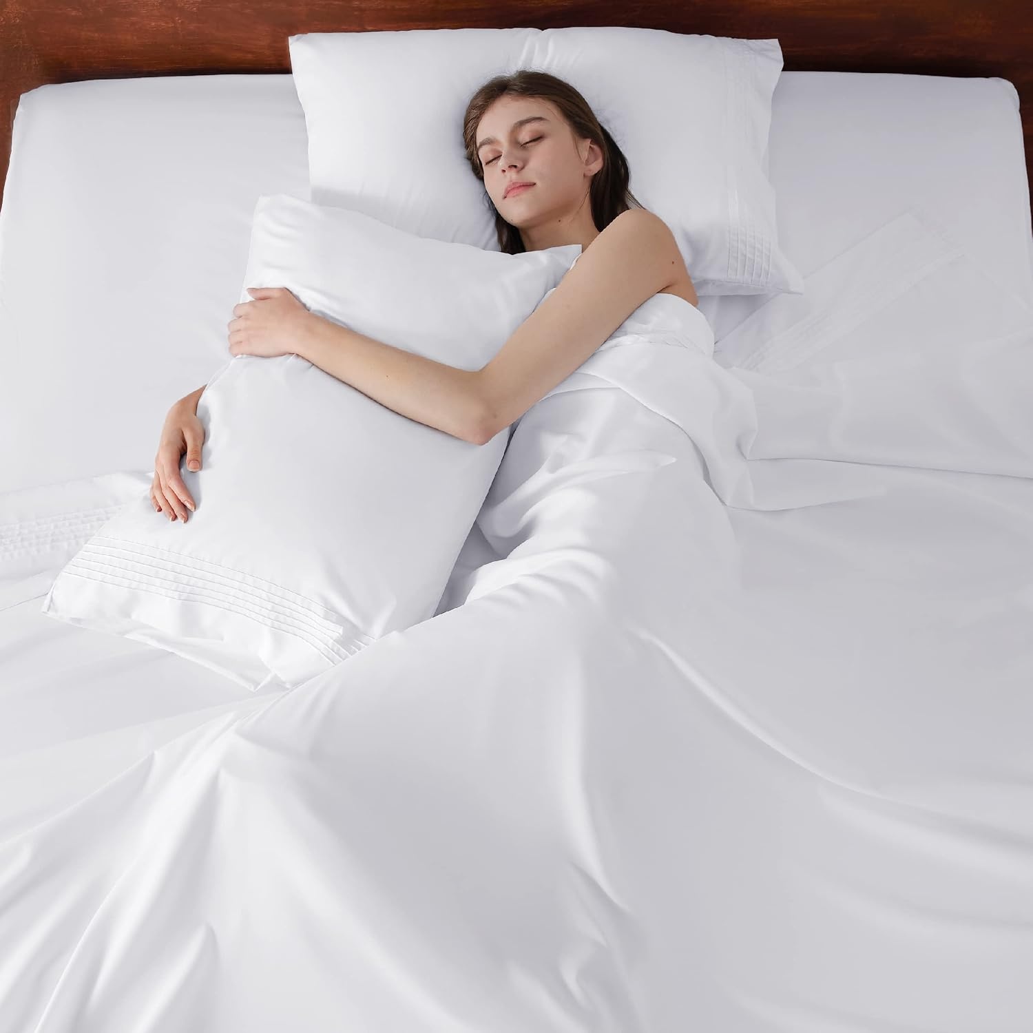 image:imageBedsure Deep Pocket Queen Sheets Set Fits Mattresses Up to 21 Inches Thick 4 Piece GentleSoft Bed Sheets Moisture Wicking Soft amp Cooling Bedsheet amp Pillowcases Easy amp Secure Fit Linen02 White
