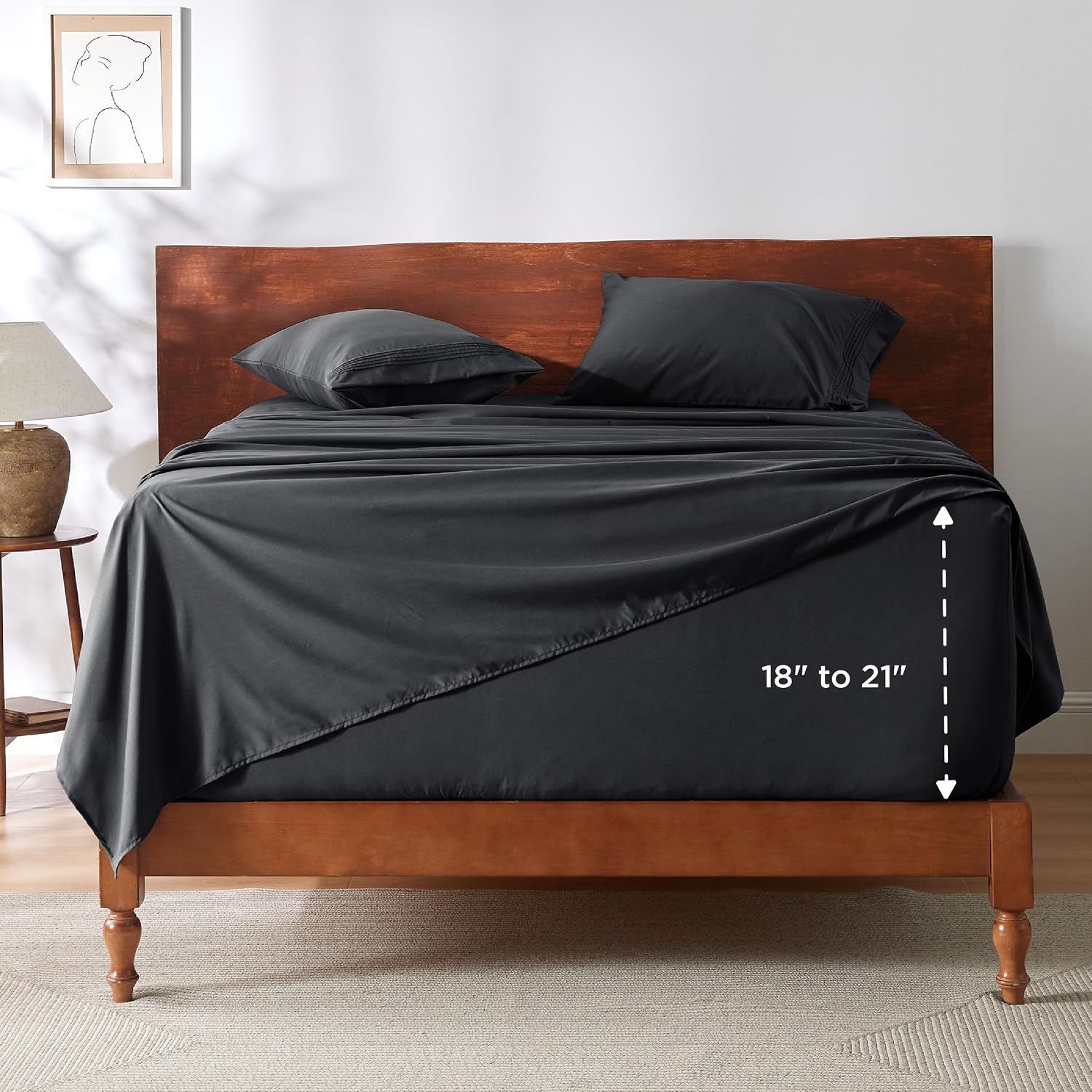 image:imageBedsure Deep Pocket Queen Sheets Set Fits Mattresses Up to 21 Inches Thick 4 Piece GentleSoft Bed Sheets Moisture Wicking Soft amp Cooling Bedsheet amp Pillowcases Easy amp Secure Fit Linen07 Black