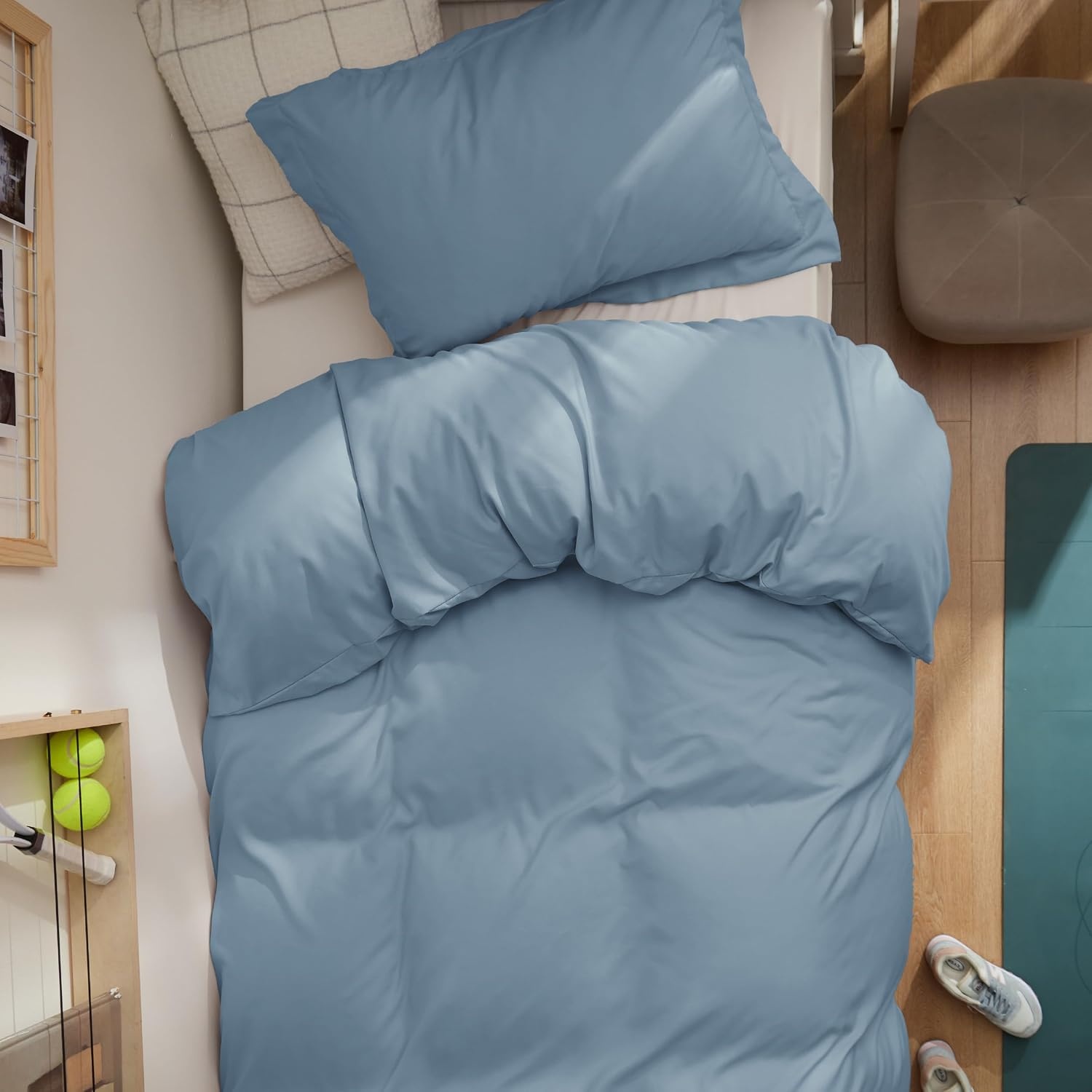 image:imageBedsure Duvet Cover TwinTwin XL Size Soft Double Brushed Bedding Set for Kids amp Adults Zipper Closure 2 Pieces Includes 1 Duvet Cover 68x90 amp 1 Pillow Sham NO Comforter White06 Mineral Blue