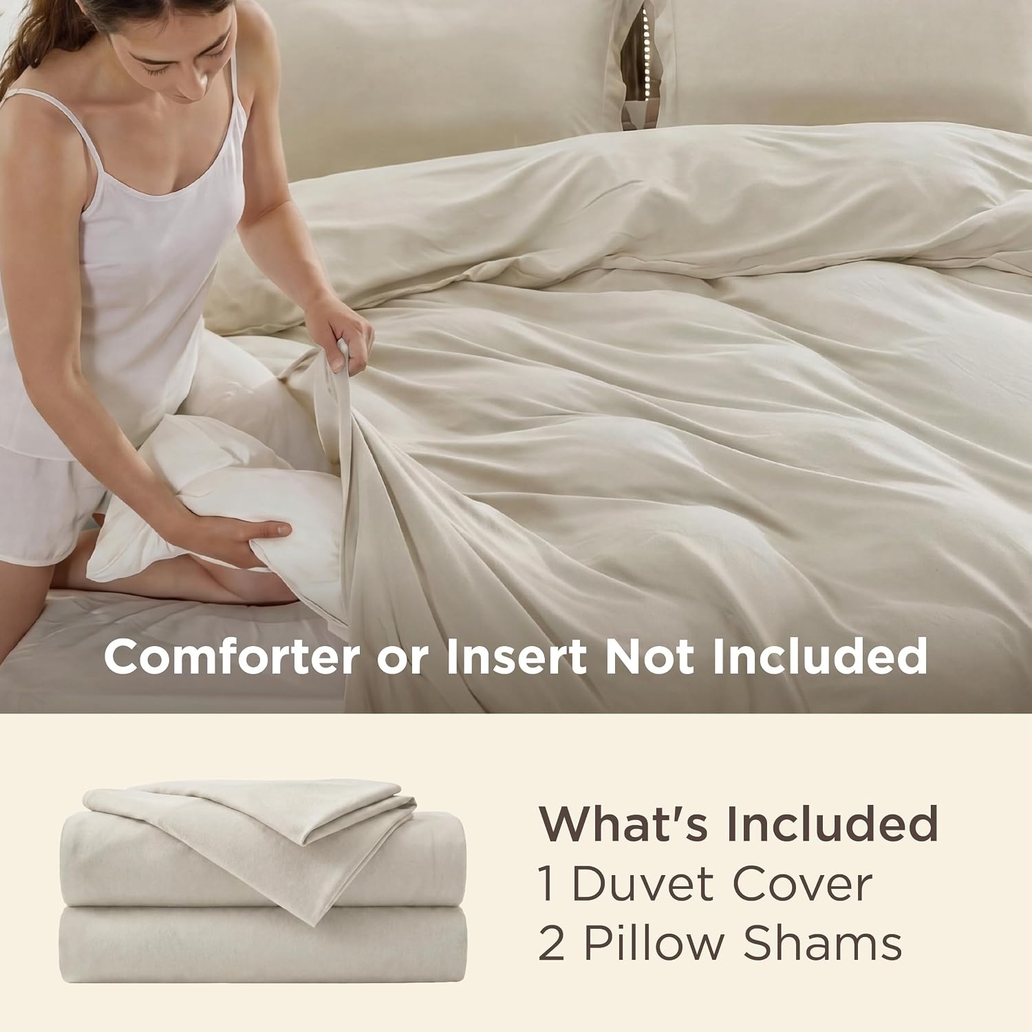 image:imageBedsure Duvet Cover TwinTwin XL Size Soft Double Brushed Bedding Set for Kids amp Adults Zipper Closure 2 Pieces Includes 1 Duvet Cover 68x90 amp 1 Pillow Sham NO Comforter White00 Beige