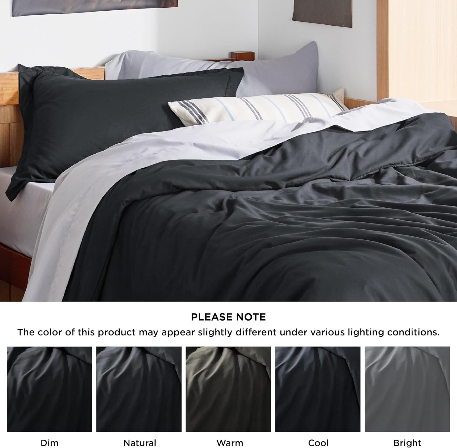 image:imageBedsure Duvet Cover TwinTwin XL Size Soft Double Brushed Bedding Set for Kids amp Adults Zipper Closure 2 Pieces Includes 1 Duvet Cover 68x90 amp 1 Pillow Sham NO Comforter White02 Black