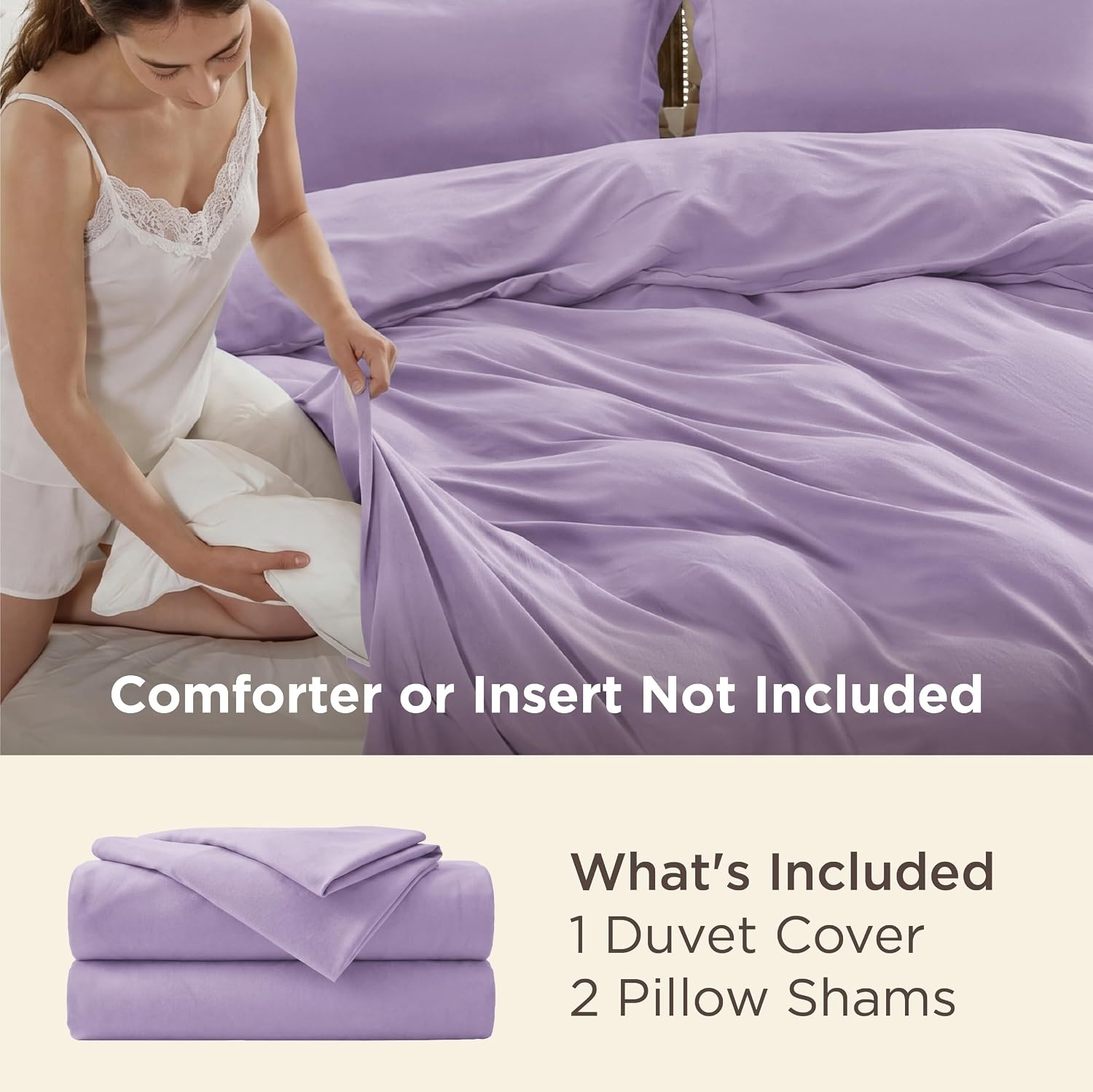 image:imageBedsure Duvet Cover TwinTwin XL Size Soft Double Brushed Bedding Set for Kids amp Adults Zipper Closure 2 Pieces Includes 1 Duvet Cover 68x90 amp 1 Pillow Sham NO Comforter White05 Light Purple