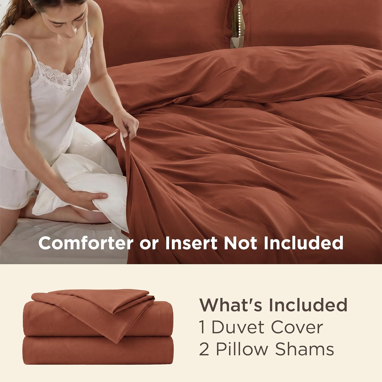 image:imageBedsure Duvet Cover TwinTwin XL Size Soft Double Brushed Bedding Set for Kids amp Adults Zipper Closure 2 Pieces Includes 1 Duvet Cover 68x90 amp 1 Pillow Sham NO Comforter White07 Burnt Orange