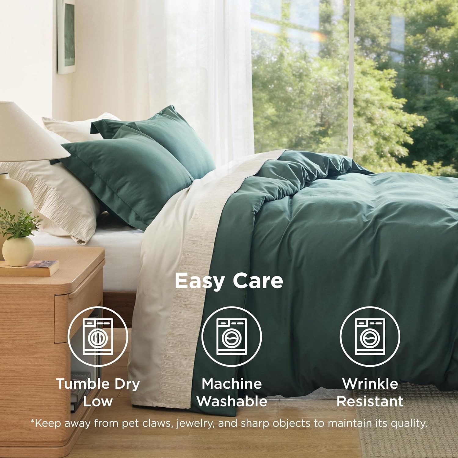 image:imageBedsure Duvet Cover TwinTwin XL Size Soft Double Brushed Bedding Set for Kids amp Adults Zipper Closure 2 Pieces Includes 1 Duvet Cover 68x90 amp 1 Pillow Sham NO Comforter White04 Forest Green