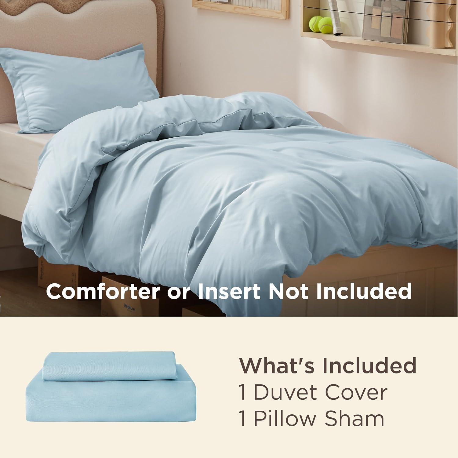 image:imageBedsure Duvet Cover TwinTwin XL Size Soft Double Brushed Bedding Set for Kids amp Adults Zipper Closure 2 Pieces Includes 1 Duvet Cover 68x90 amp 1 Pillow Sham NO Comforter White06 Baby Blue
