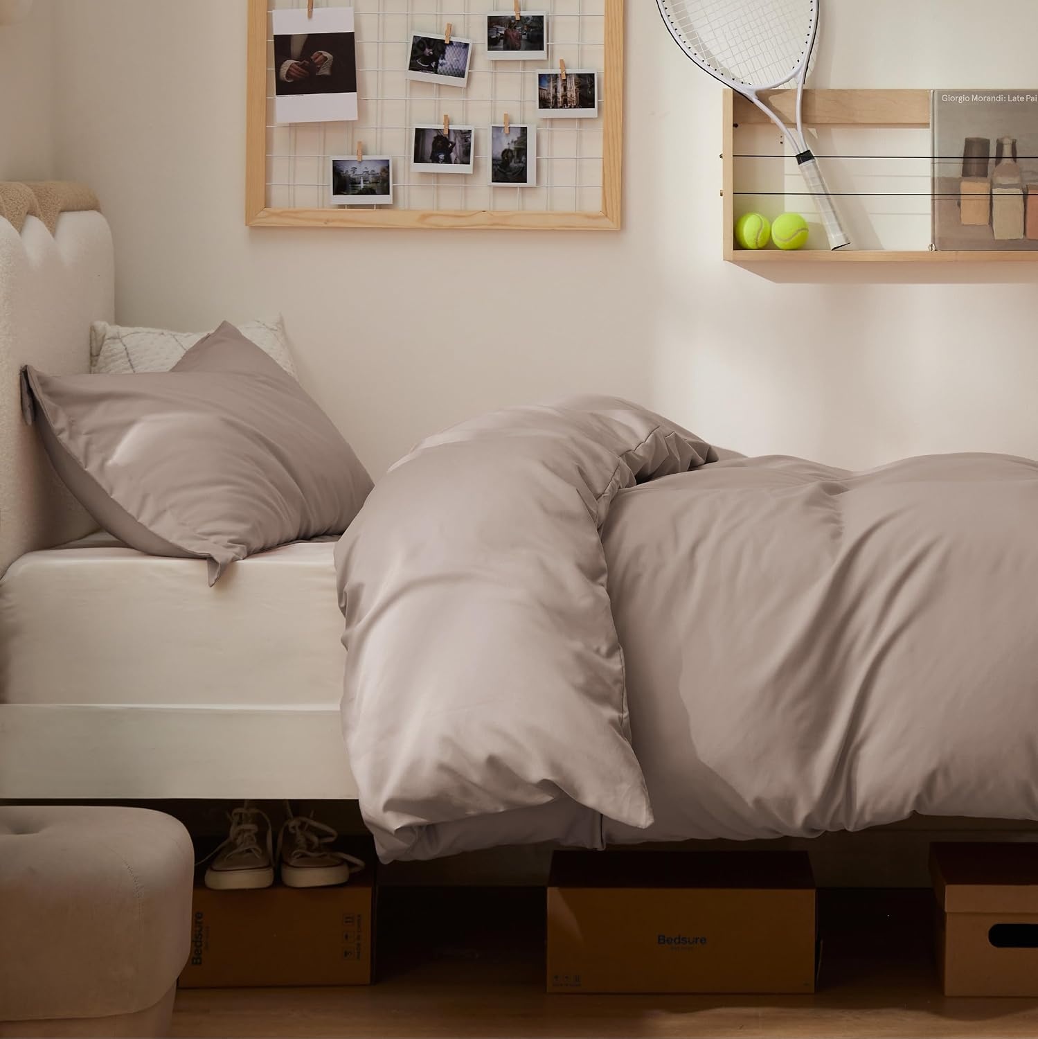 image:imageBedsure Duvet Cover TwinTwin XL Size Soft Double Brushed Bedding Set for Kids amp Adults Zipper Closure 2 Pieces Includes 1 Duvet Cover 68x90 amp 1 Pillow Sham NO Comforter White07 Light Khaki