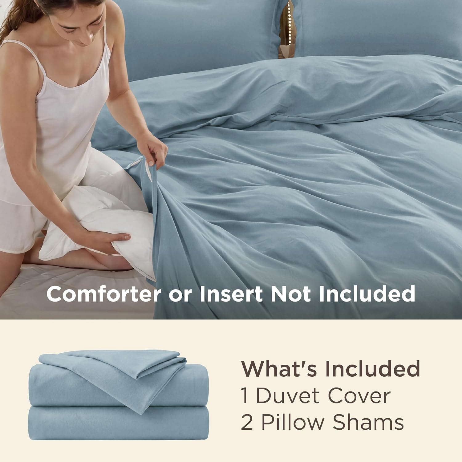 image:imageBedsure Duvet Cover TwinTwin XL Size Soft Double Brushed Bedding Set for Kids amp Adults Zipper Closure 2 Pieces Includes 1 Duvet Cover 68x90 amp 1 Pillow Sham NO Comforter White06 Mineral Blue