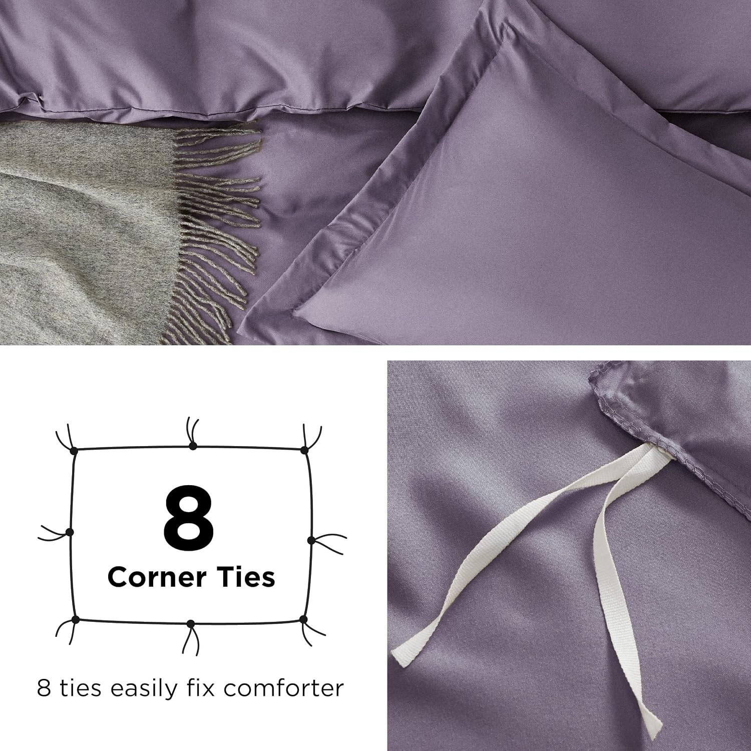 image:imageBedsure Duvet Cover TwinTwin XL Size Soft Double Brushed Bedding Set for Kids amp Adults Zipper Closure 2 Pieces Includes 1 Duvet Cover 68x90 amp 1 Pillow Sham NO Comforter White05 Dusty Purple