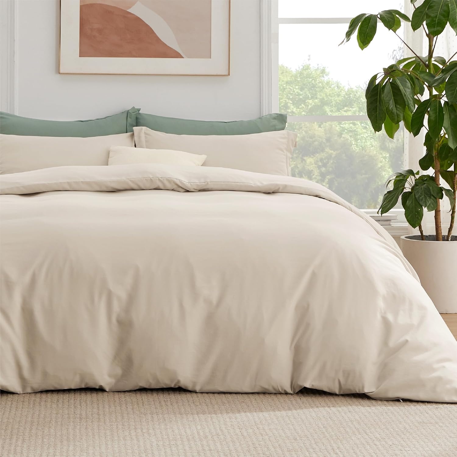 image:imageBedsure Duvet Cover TwinTwin XL Size Soft Double Brushed Bedding Set for Kids amp Adults Zipper Closure 2 Pieces Includes 1 Duvet Cover 68x90 amp 1 Pillow Sham NO Comforter White00 Beige