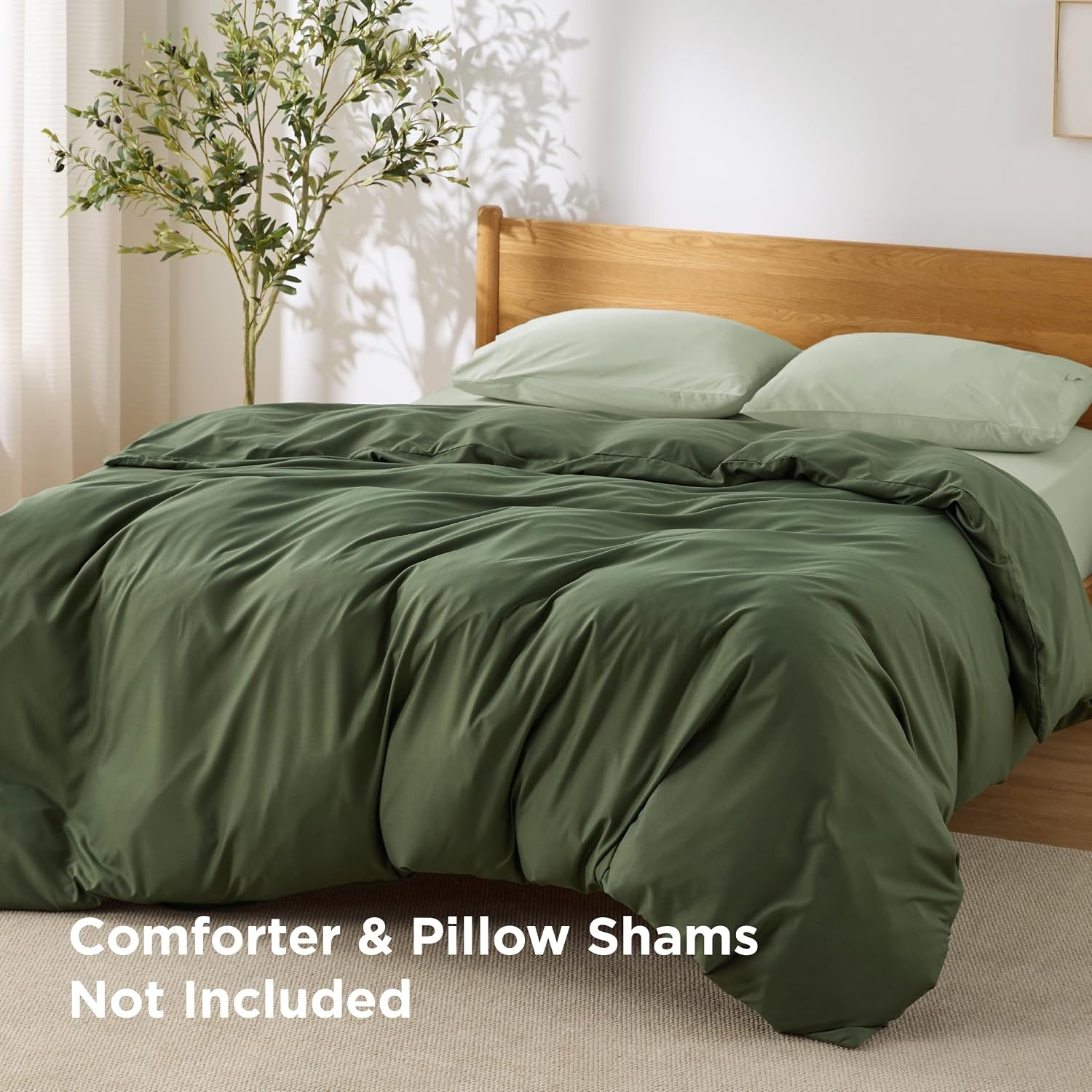 image:imageBedsure Duvet Cover TwinTwin XL Size Soft Double Brushed Bedding Set for Kids amp Adults Zipper Closure 2 Pieces Includes 1 Duvet Cover 68x90 amp 1 Pillow Sham NO Comforter White02 Olive Green