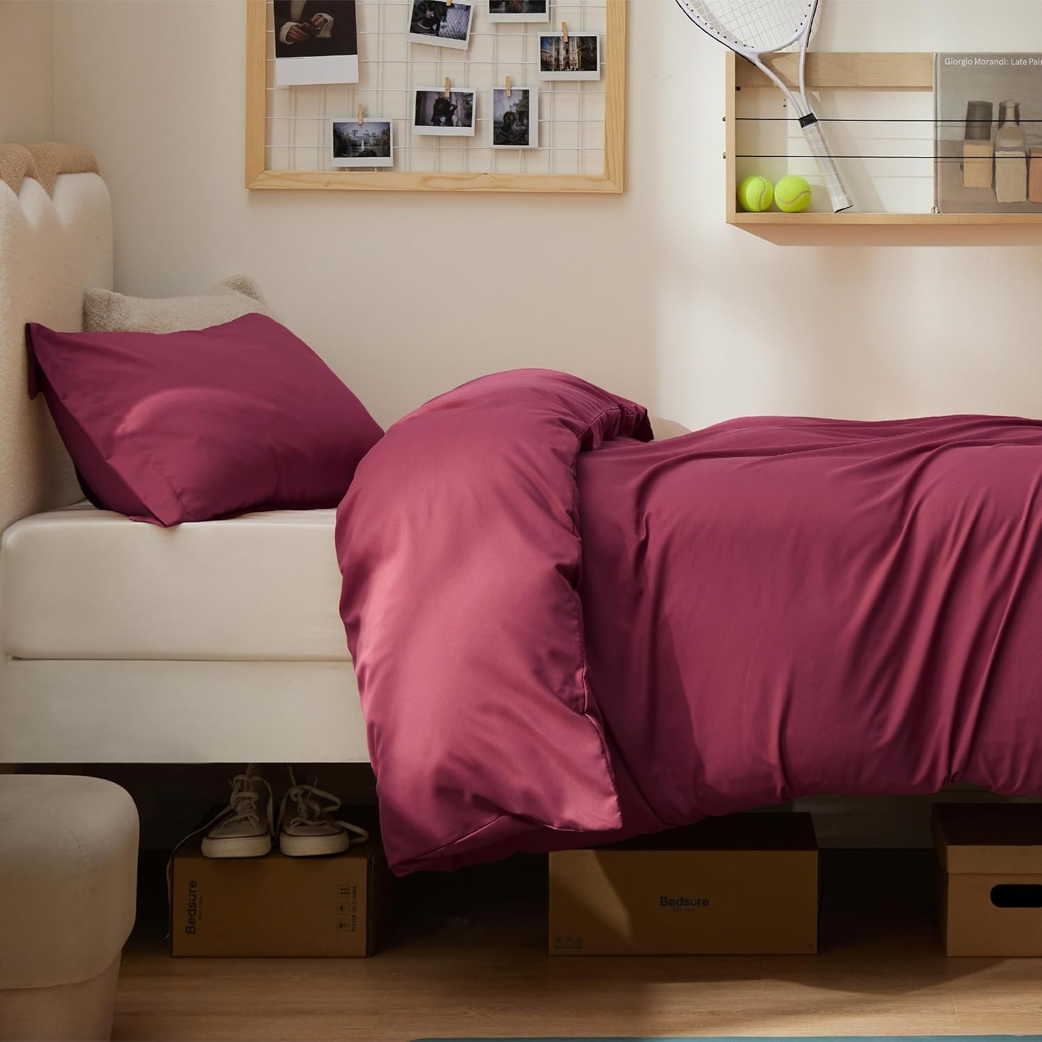 image:imageBedsure Duvet Cover TwinTwin XL Size Soft Double Brushed Bedding Set for Kids amp Adults Zipper Closure 2 Pieces Includes 1 Duvet Cover 68x90 amp 1 Pillow Sham NO Comforter White08 Dark Red
