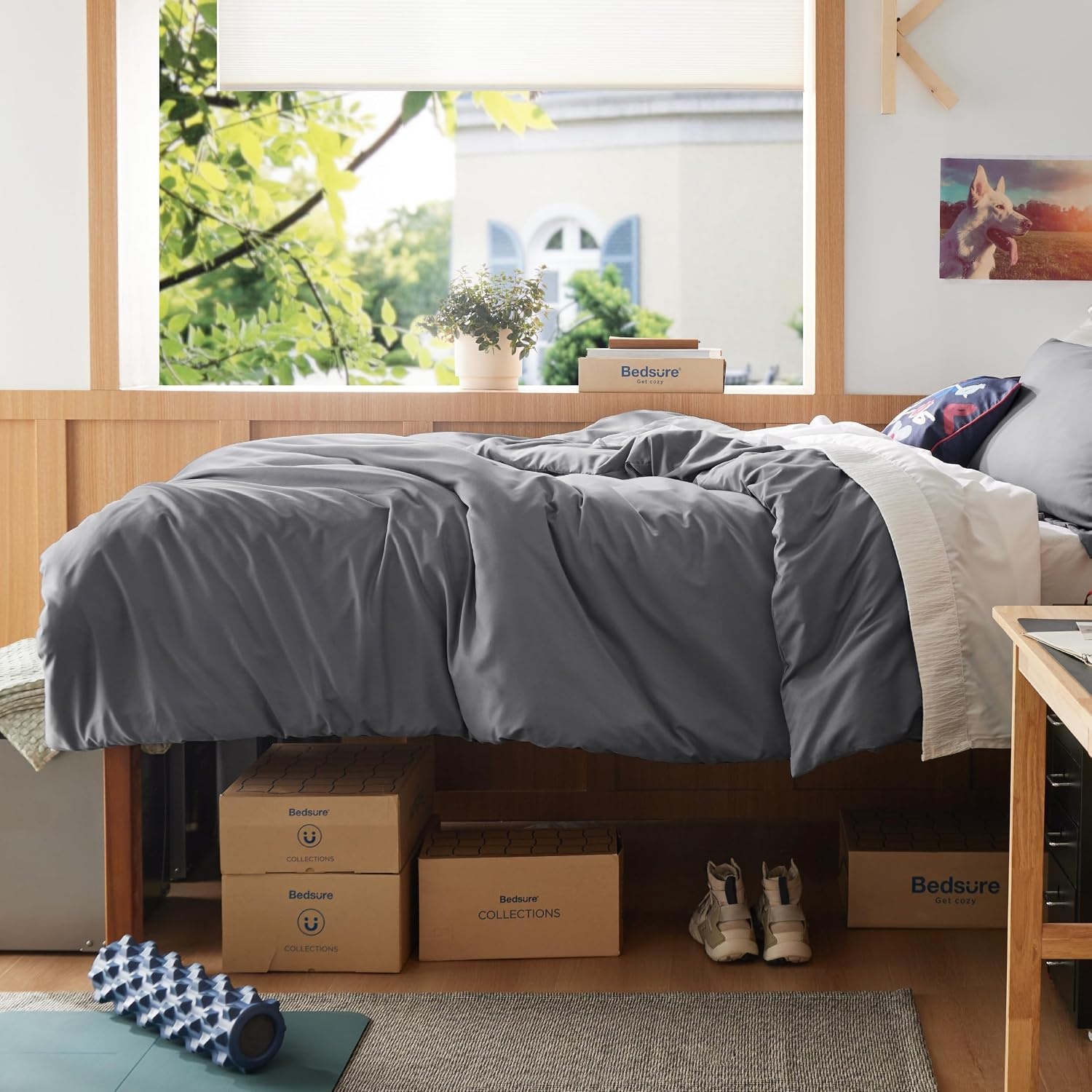 image:imageBedsure Duvet Cover TwinTwin XL Size Soft Double Brushed Bedding Set for Kids amp Adults Zipper Closure 2 Pieces Includes 1 Duvet Cover 68x90 amp 1 Pillow Sham NO Comforter White02 Dark Grey