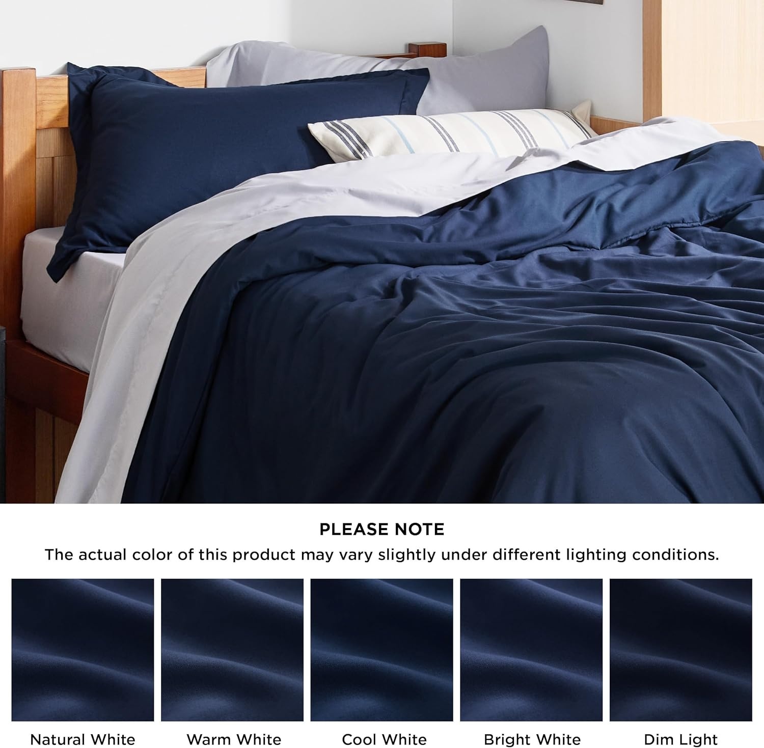 image:imageBedsure Duvet Cover TwinTwin XL Size Soft Double Brushed Bedding Set for Kids amp Adults Zipper Closure 2 Pieces Includes 1 Duvet Cover 68x90 amp 1 Pillow Sham NO Comforter White00 Navy Blue