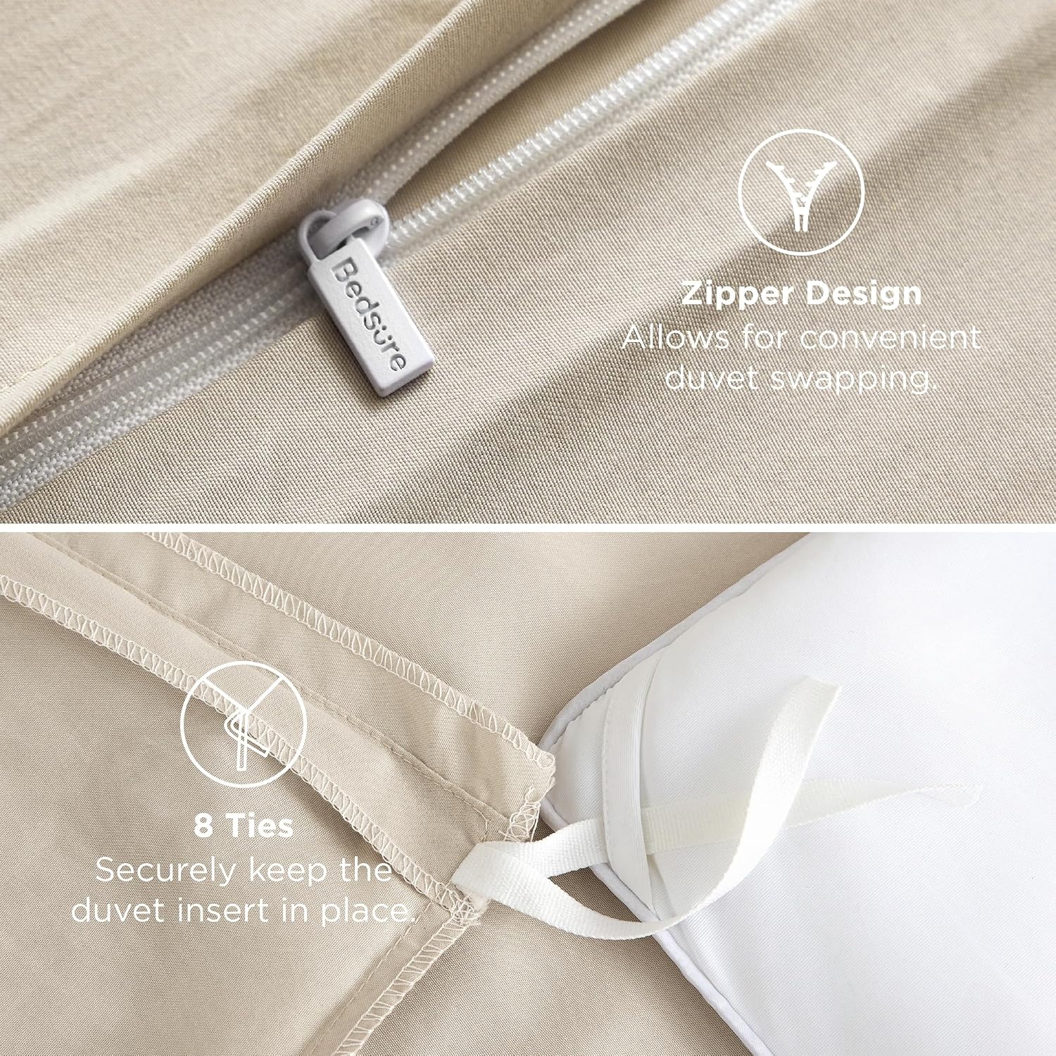 image:imageBedsure Duvet Cover TwinTwin XL Size Soft Double Brushed Bedding Set for Kids amp Adults Zipper Closure 2 Pieces Includes 1 Duvet Cover 68x90 amp 1 Pillow Sham NO Comforter White00 Beige