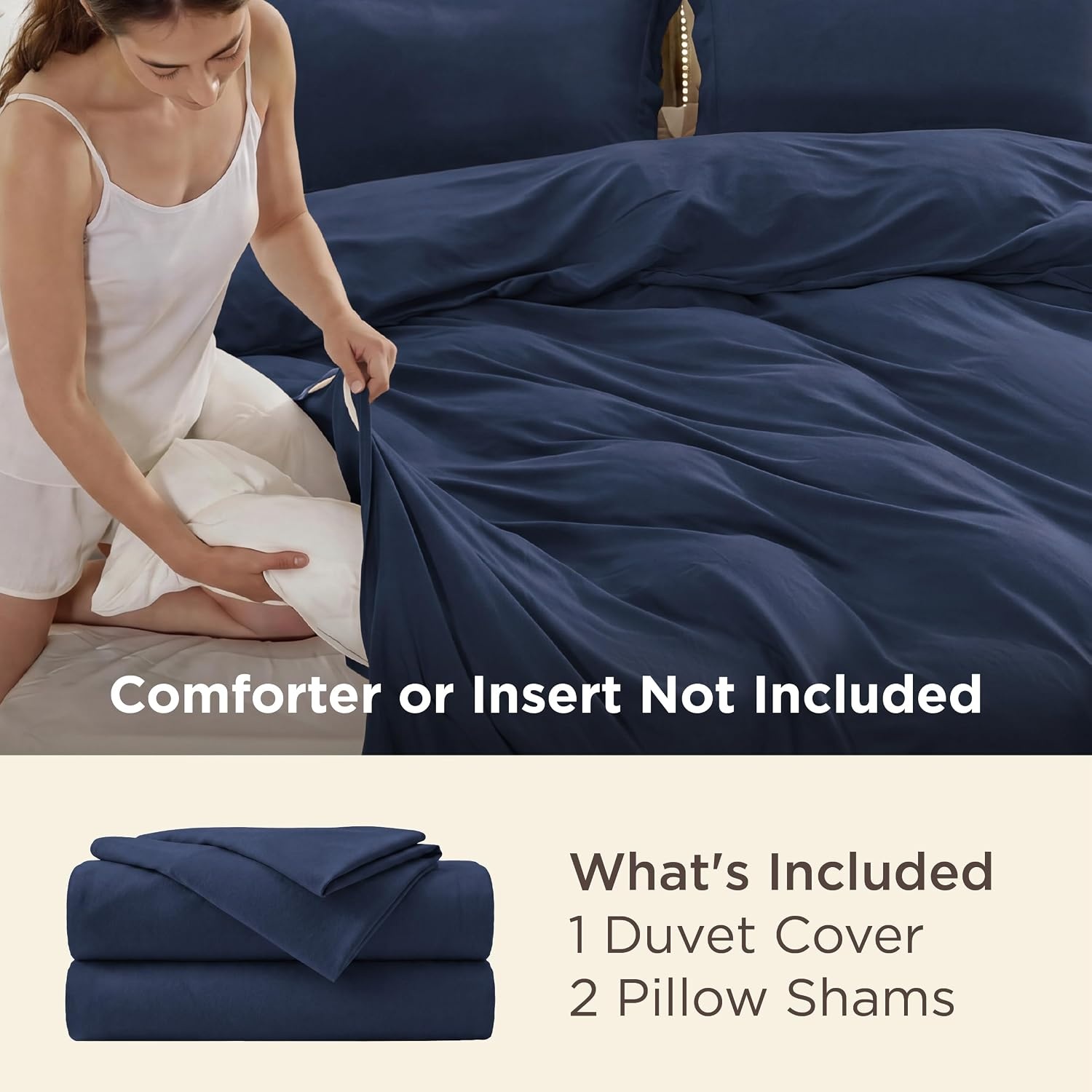 image:imageBedsure Duvet Cover TwinTwin XL Size Soft Double Brushed Bedding Set for Kids amp Adults Zipper Closure 2 Pieces Includes 1 Duvet Cover 68x90 amp 1 Pillow Sham NO Comforter White00 Navy Blue