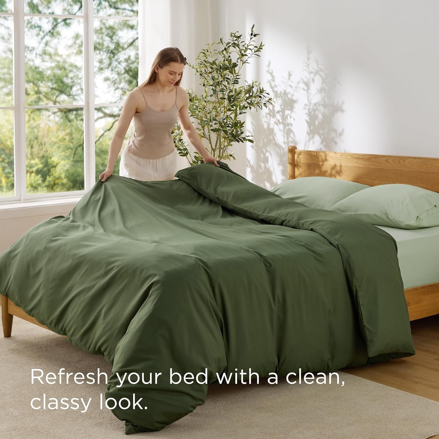 image:imageBedsure Duvet Cover TwinTwin XL Size Soft Double Brushed Bedding Set for Kids amp Adults Zipper Closure 2 Pieces Includes 1 Duvet Cover 68x90 amp 1 Pillow Sham NO Comforter White02 Olive Green