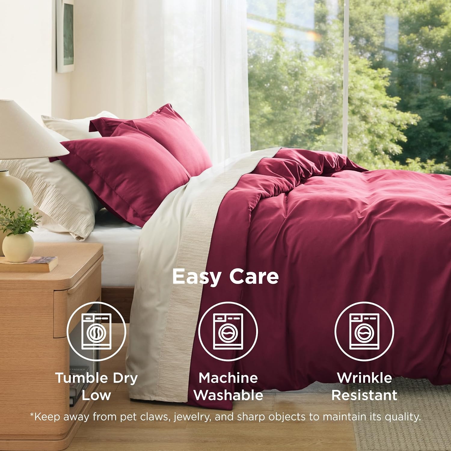 image:imageBedsure Duvet Cover TwinTwin XL Size Soft Double Brushed Bedding Set for Kids amp Adults Zipper Closure 2 Pieces Includes 1 Duvet Cover 68x90 amp 1 Pillow Sham NO Comforter White08 Red