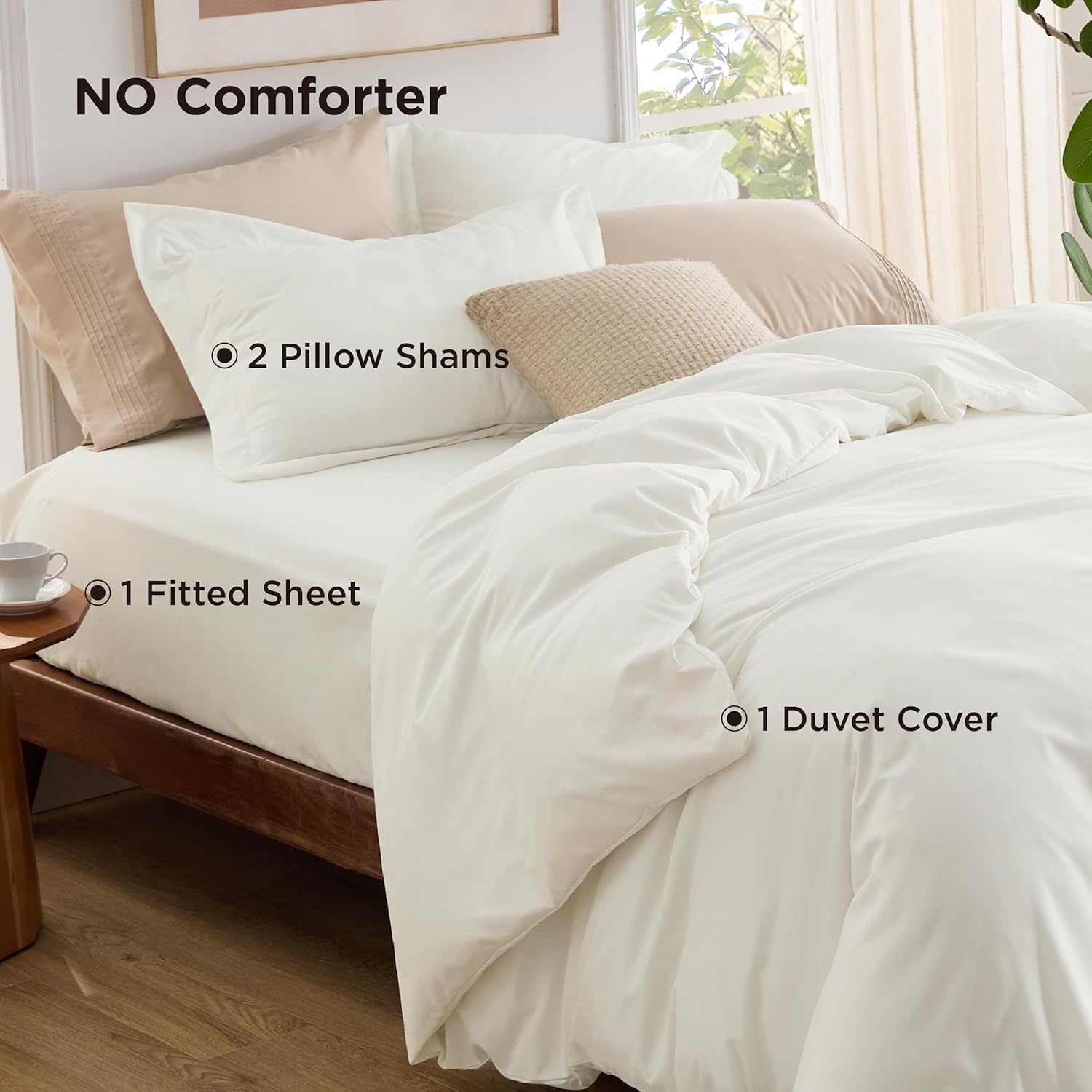 image:imageBedsure Duvet Cover TwinTwin XL Size Soft Double Brushed Bedding Set for Kids amp Adults Zipper Closure 2 Pieces Includes 1 Duvet Cover 68x90 amp 1 Pillow Sham NO Comforter White02 Cream White