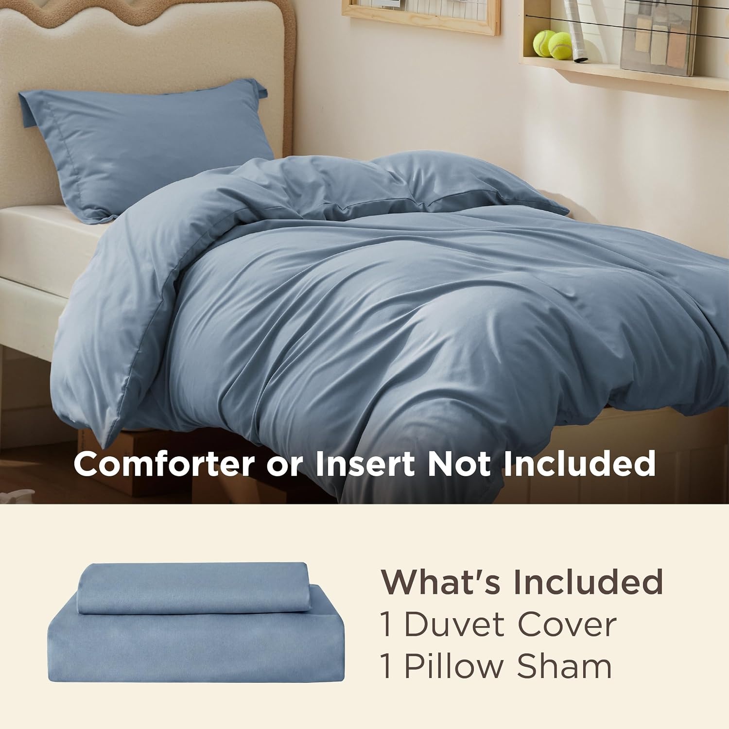 image:imageBedsure Duvet Cover TwinTwin XL Size Soft Double Brushed Bedding Set for Kids amp Adults Zipper Closure 2 Pieces Includes 1 Duvet Cover 68x90 amp 1 Pillow Sham NO Comforter White06 Dusty Blue