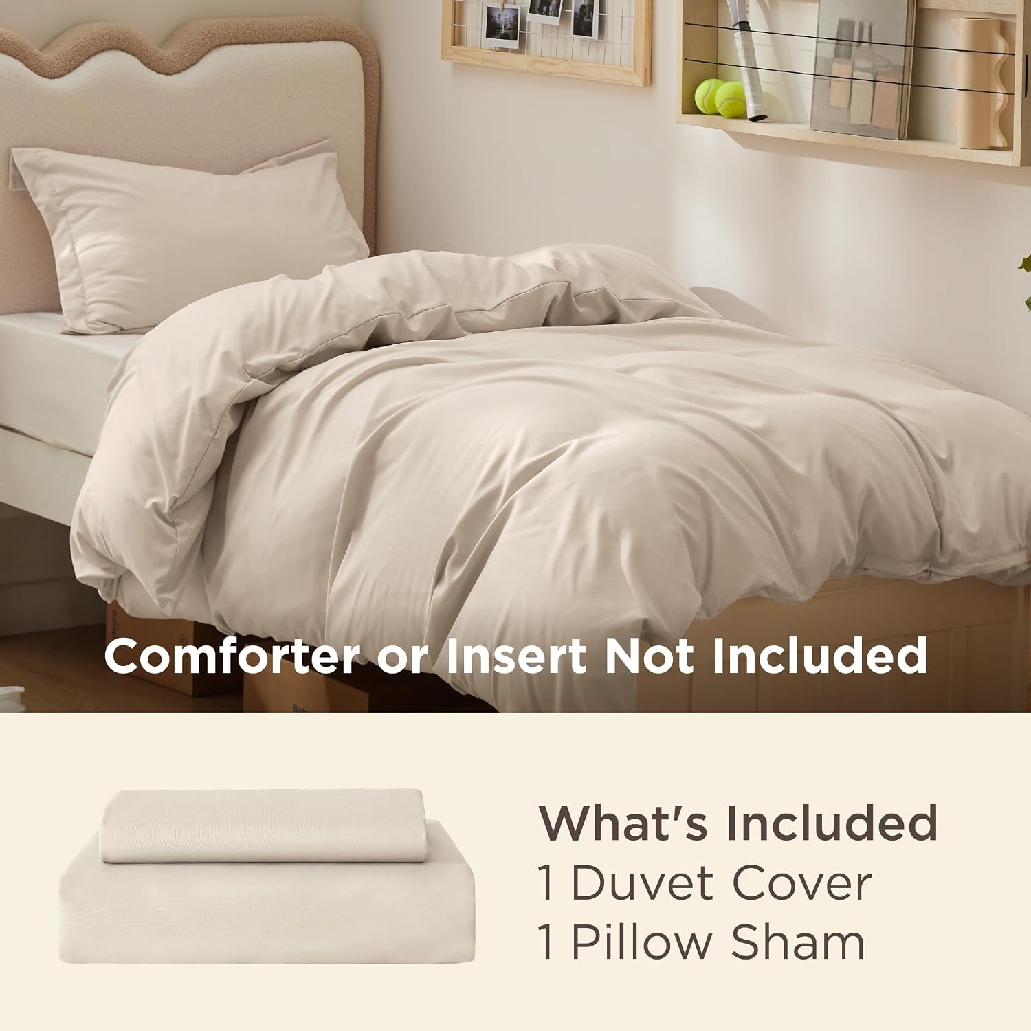 image:imageBedsure Duvet Cover TwinTwin XL Size Soft Double Brushed Bedding Set for Kids amp Adults Zipper Closure 2 Pieces Includes 1 Duvet Cover 68x90 amp 1 Pillow Sham NO Comforter White00 Beige